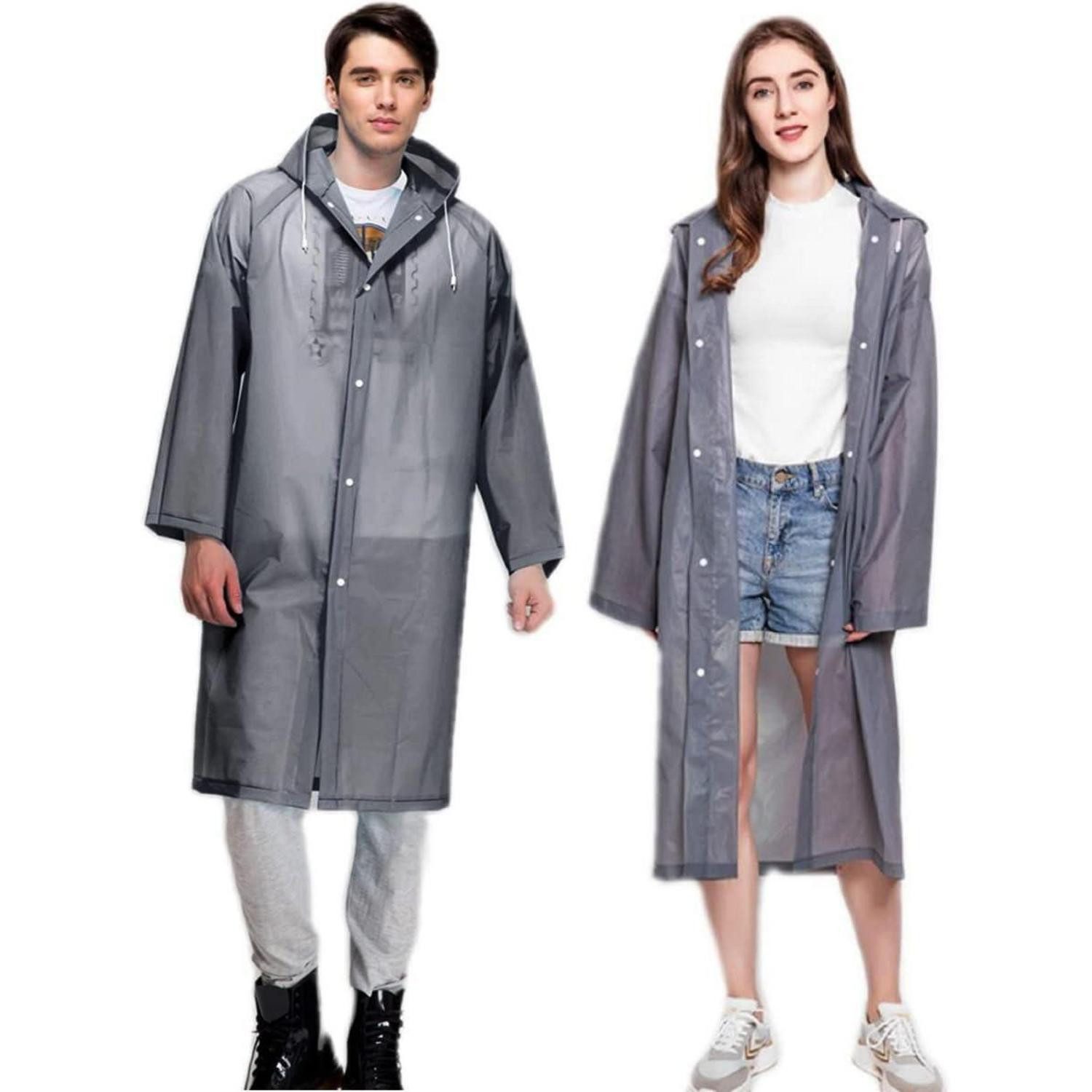 LuxusKollektion Regenmantel Regenponcho Wasserdicht Wiederverwendbar Damen L-5XL Große Größen Grau