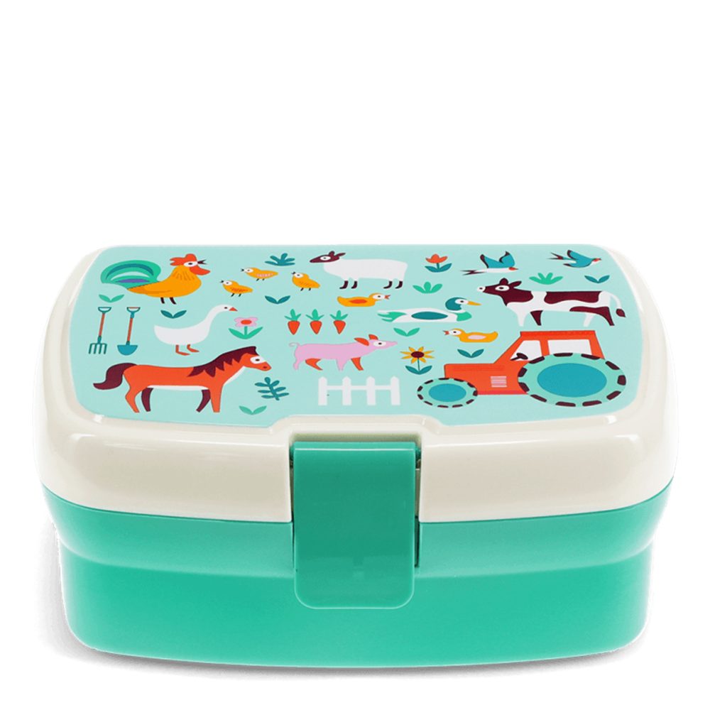 Rex London Lunchbox Lunchbox mit herausnehmbaren Fach Bauernhof, Kunststoff, (mit Clipverschluss, 2-tlg., ca. 17 x 13 x 7,5 cm), Farmyard-Motiv, Snack Obst Behälter Dose Box