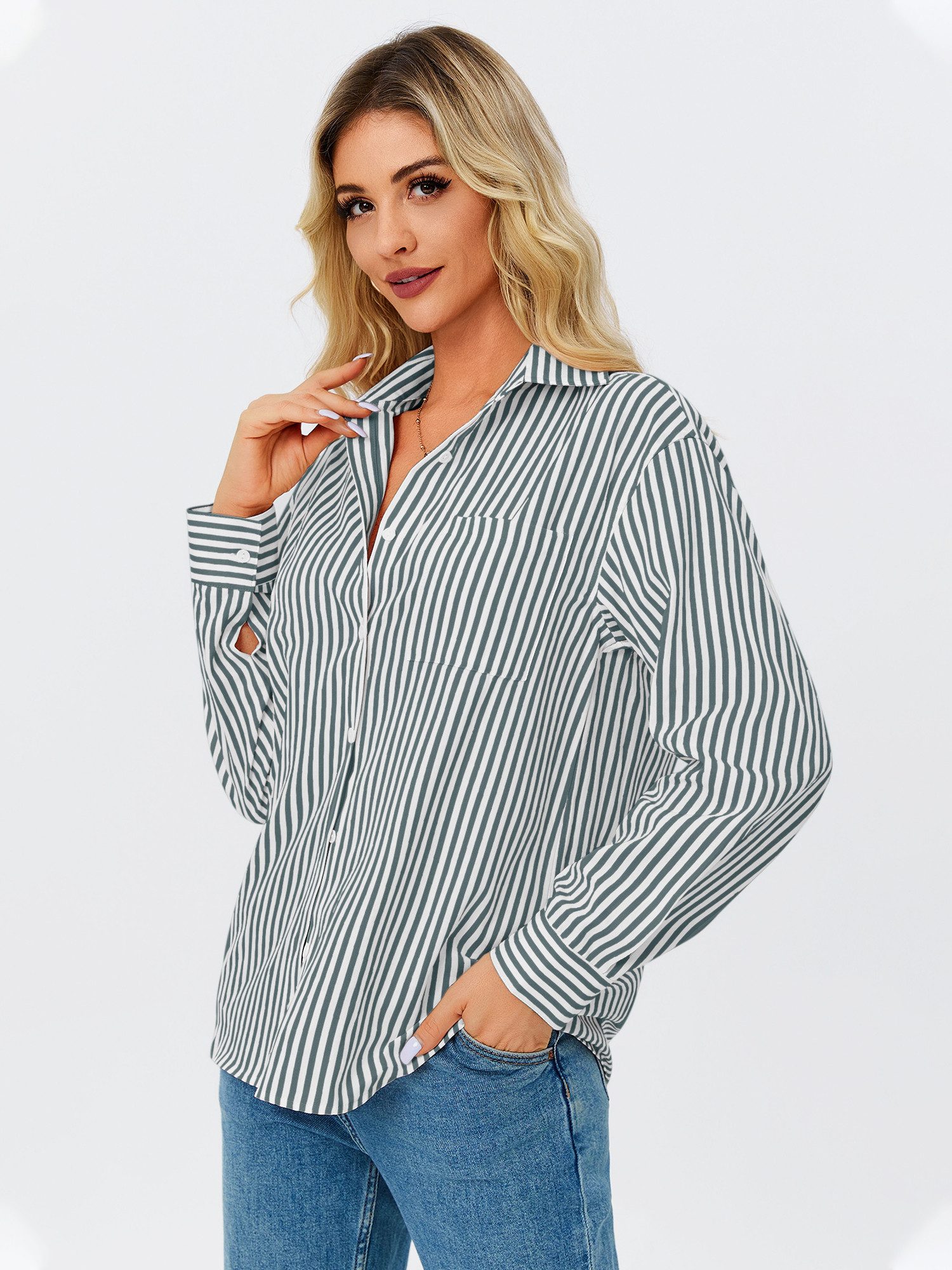 Imily Bela T-Shirt Damen Langarmshirt Gestreifter (Packung, 1-tlg., 1per-Pa günstig online kaufen