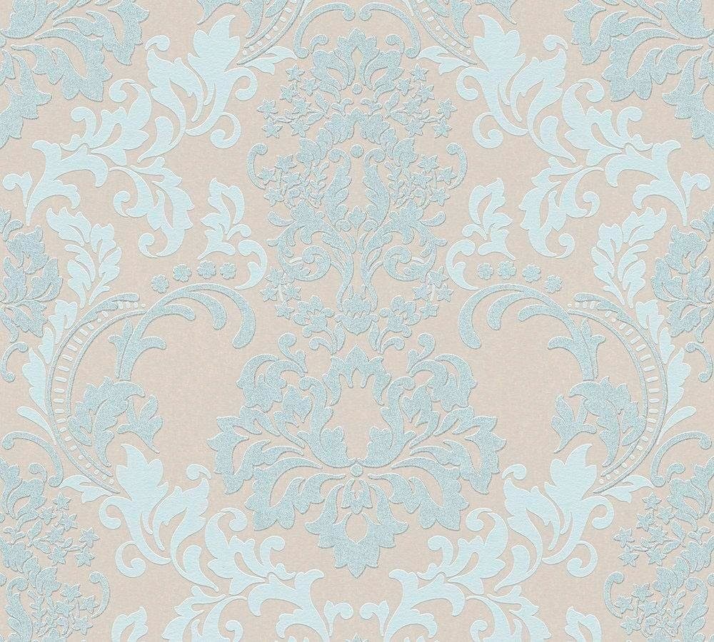 Bricoflor Neobarock Tapete Beige Hellblau Barock Vliestapete mit Glitzer Ef günstig online kaufen