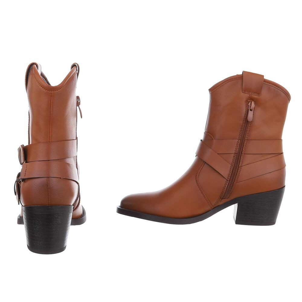Ital-Design Damen Bikerschuhe Biker Westernstiefelette (87740321) Blockabsatz Stiefeletten in Camel – Bild 5 von 5