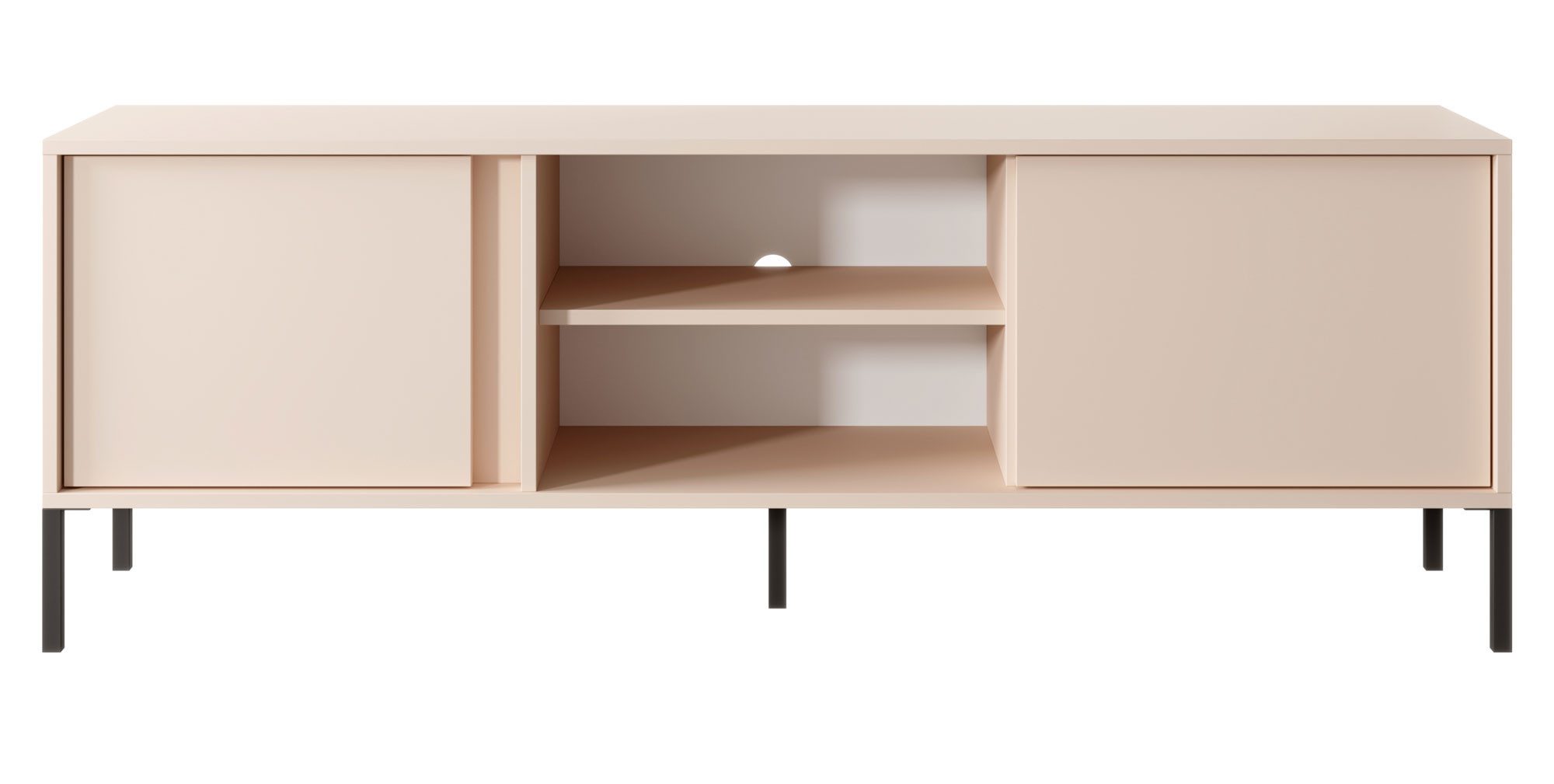 Feldmann-Wohnen Lowboard Dast (2 Türen, 2 offene Fächer, 1 St., moderne matte Optik, Grifflos, Push-to-Open), 153x39,5x53cm beige Ohne LED-Beleuchtung