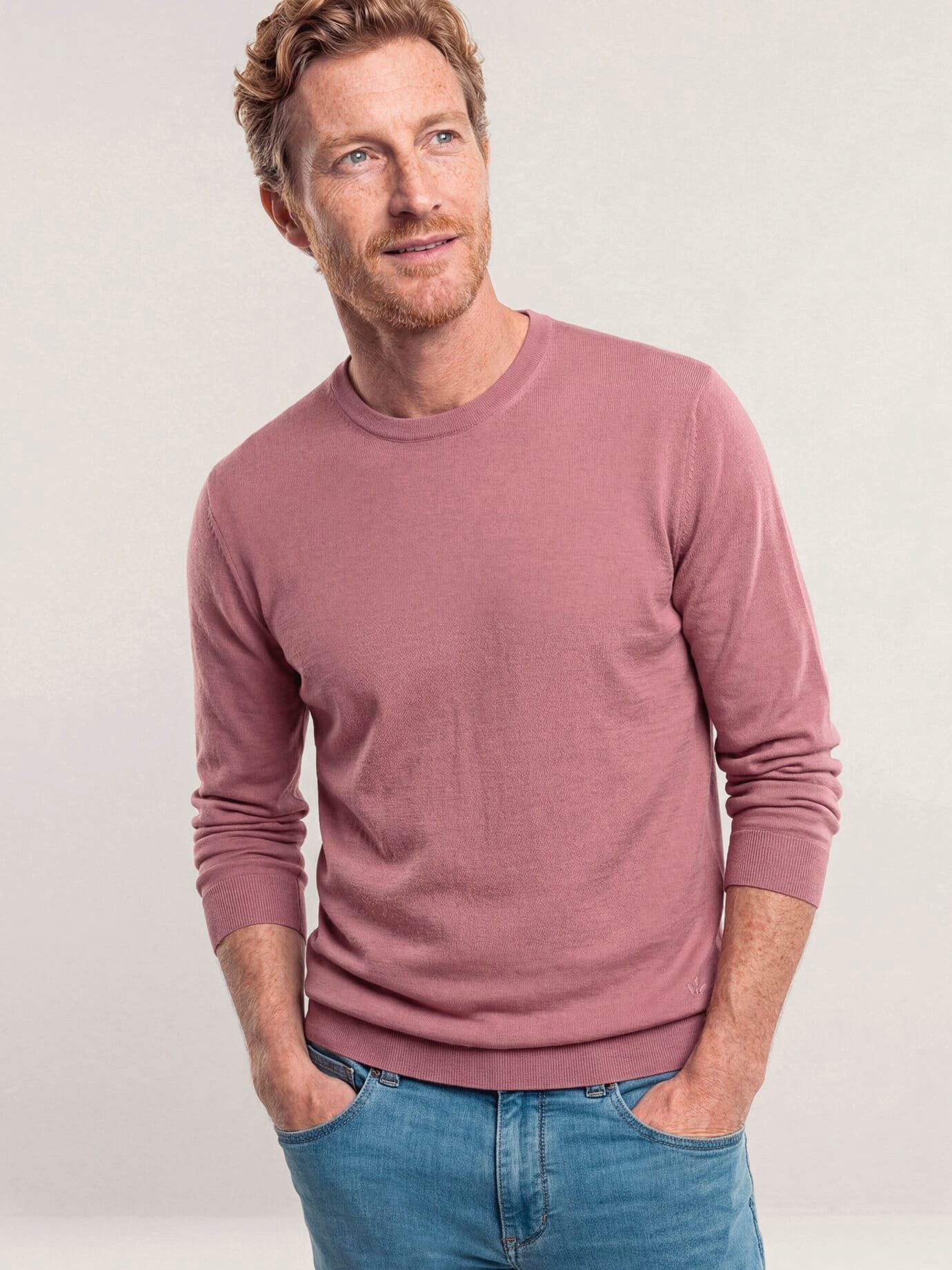 Walbusch Rundhalspullover Herren Merino Extrafein Pullover Rundhals waschmaschinenfest 19,5 Mikron Schurwolle, atmungsaktiv, temperaturausgleichend