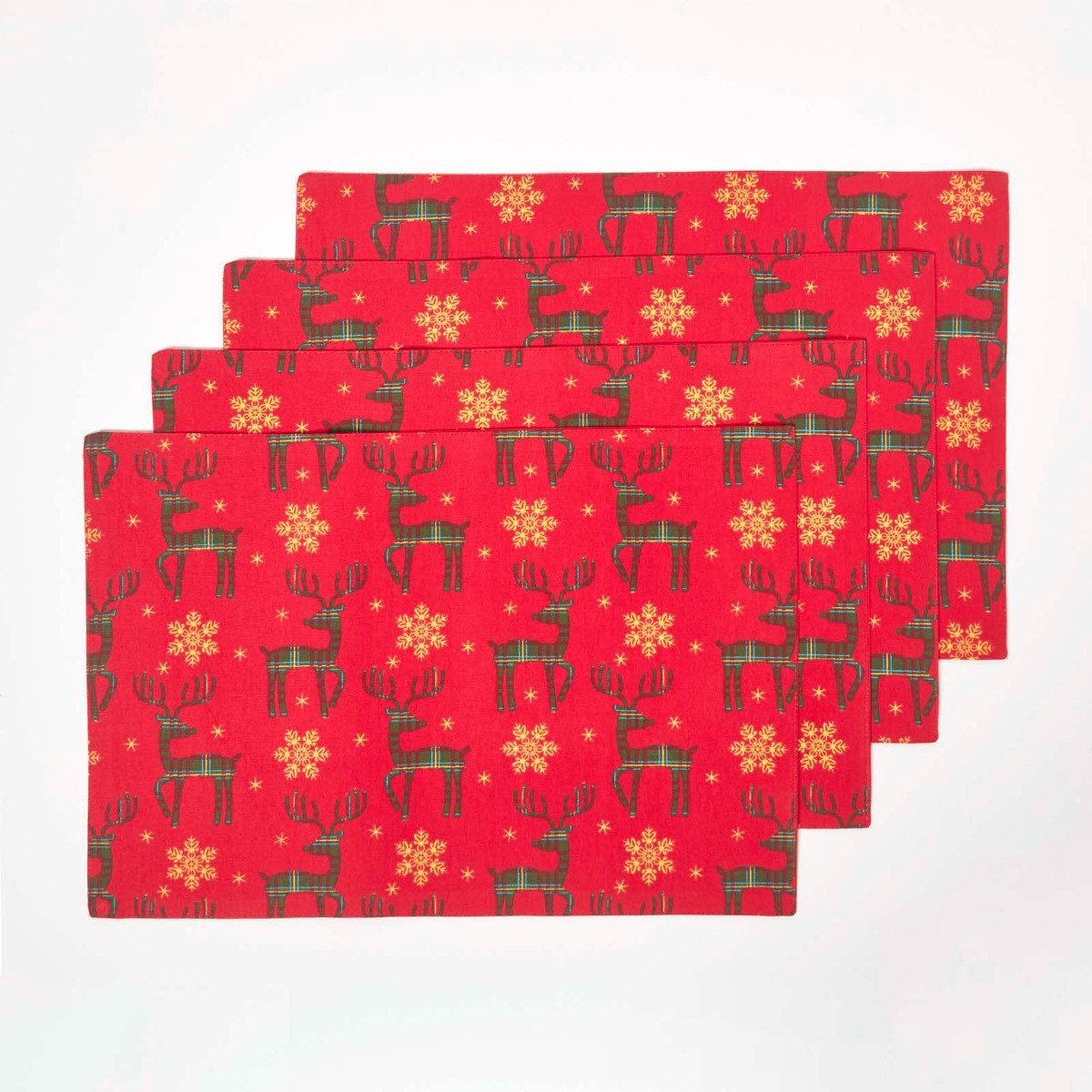 Homescapes Platzset 4 Weihnachtstischsets Rentier rot – 30 x 45 cm, 100% Baumwolle
