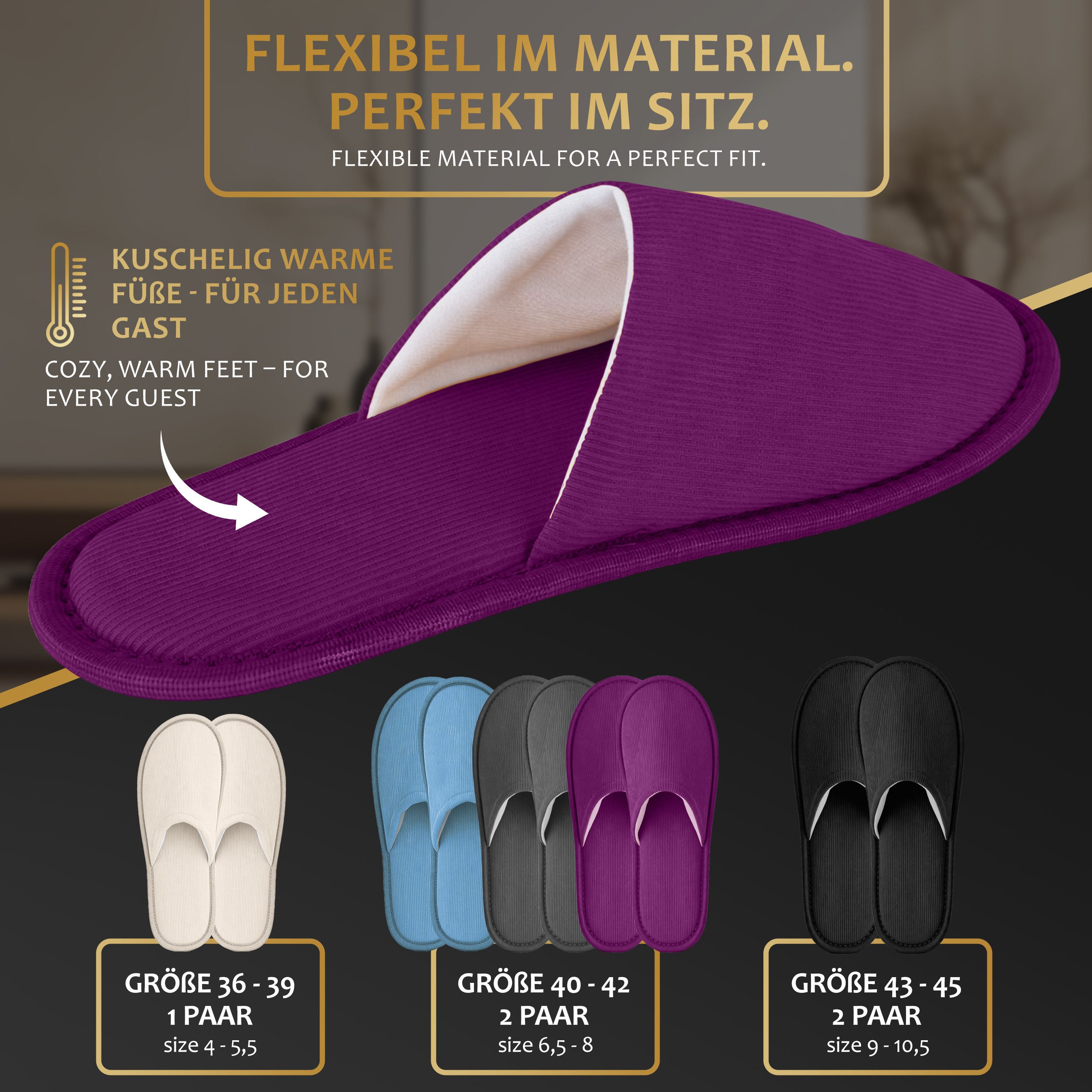 ONVAYA Premium Hausschuhset Gäste, Waschbare Gästepantoffeln, Guest Slipper Hausschuh