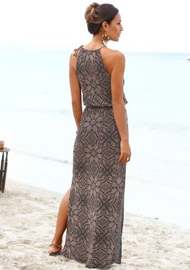 LASCANA Maxikleid mit modischem Ausschnitt im Alloverdruck, Sommerkleid, Strandkleid