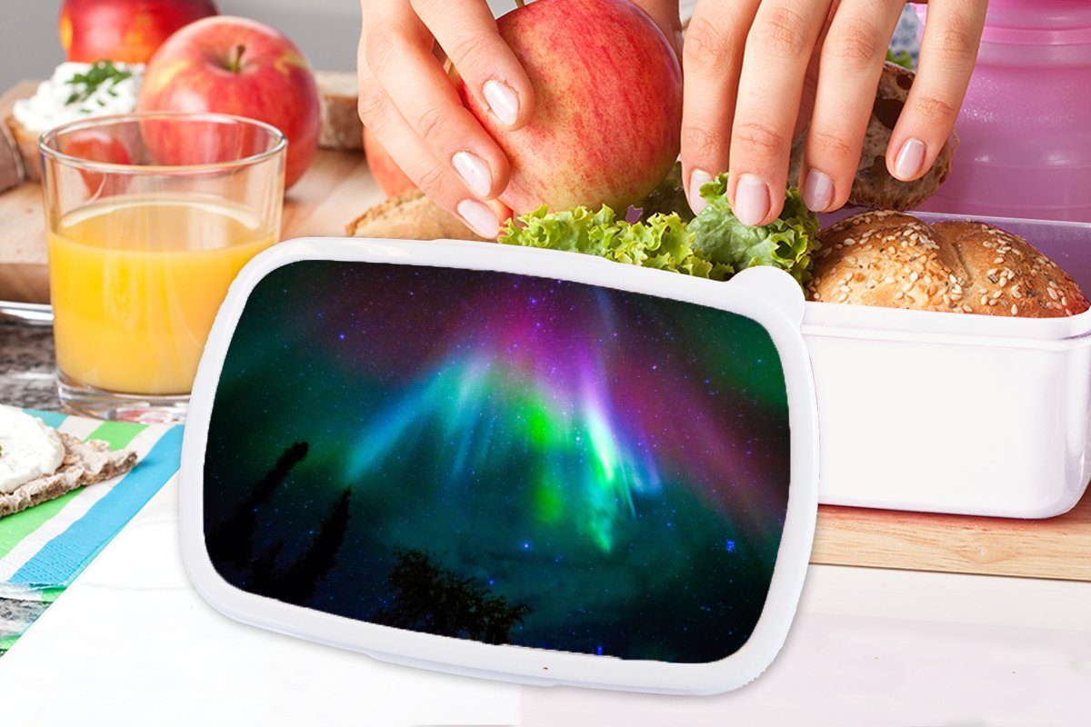MuchoWow Lunchbox Nordlichter - und weiß für und Sternenhimmel Brotbox Farben, Brotdose, Erwachsene, für Kinder (2-tlg), - Kunststoff, Jungs Mädchen