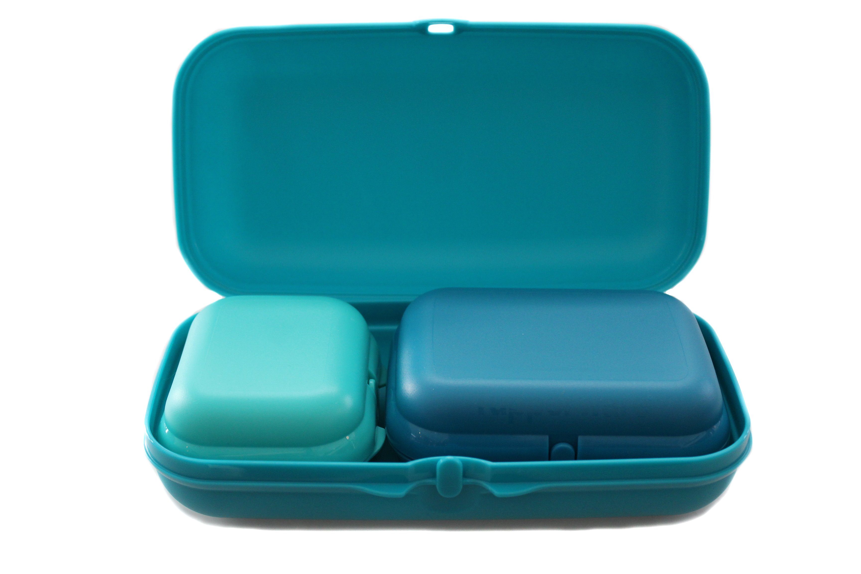 TUPPERWARE Lunchbox Maxi-Twin SET türkis Töne + SPÜLTUCH, Snackbox