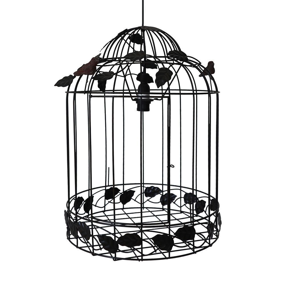 Grafelstein Hängeleuchte BIRDY schwarz braun Vogelkäfig Deckenlampe mit Blättern und Vögeln | Pendelleuchten
