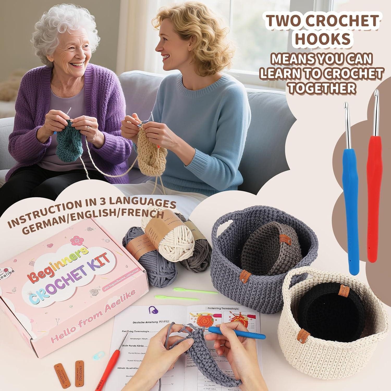 LuxusKollektion Häkelnadeln Häkelkorb Set für Anfänger, Beige, 1 St.