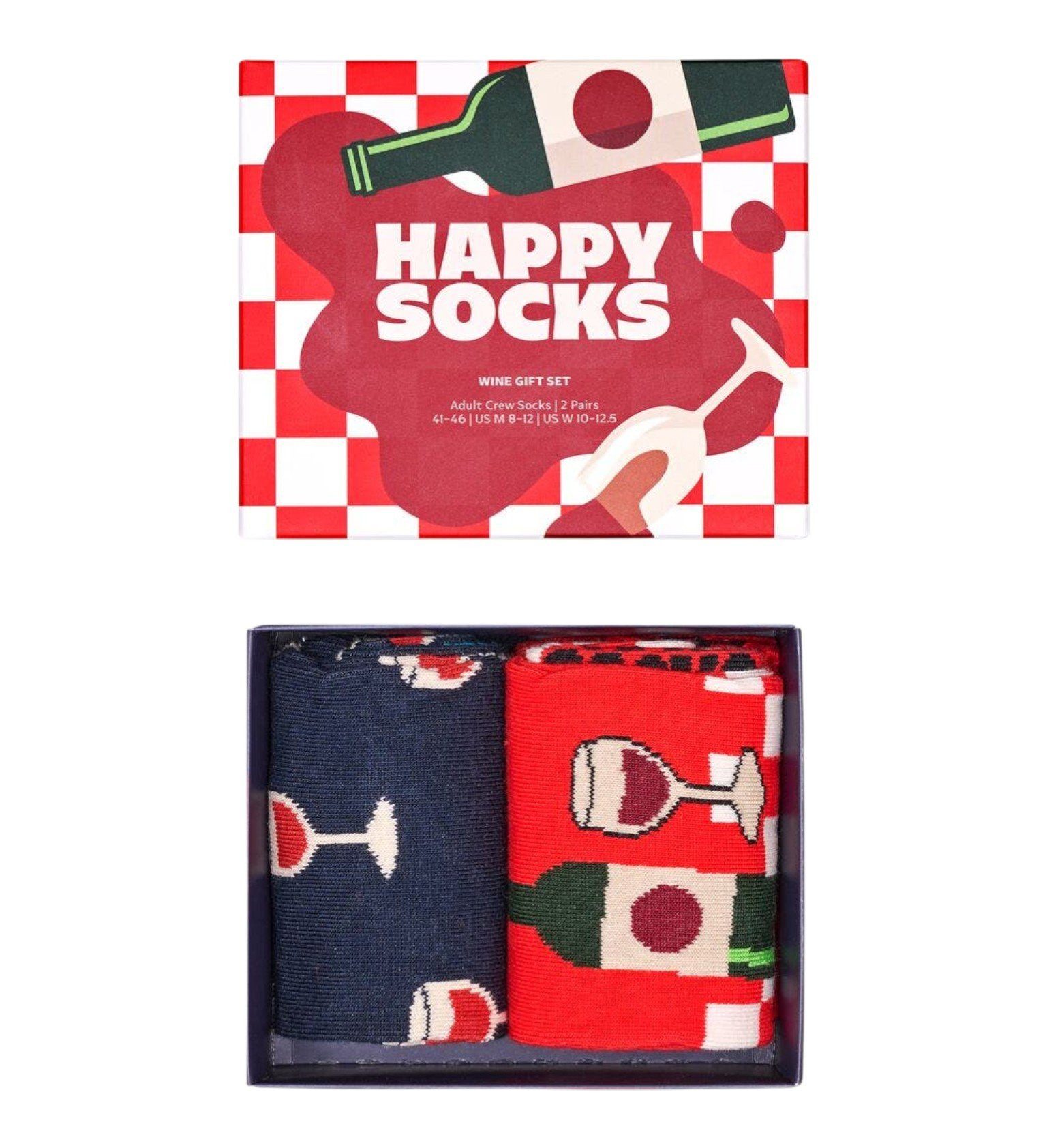 Happy Socks Socken Tagessocke Crew Wine (Glas mit Wein) dunkelblau/rot Geschenkbox