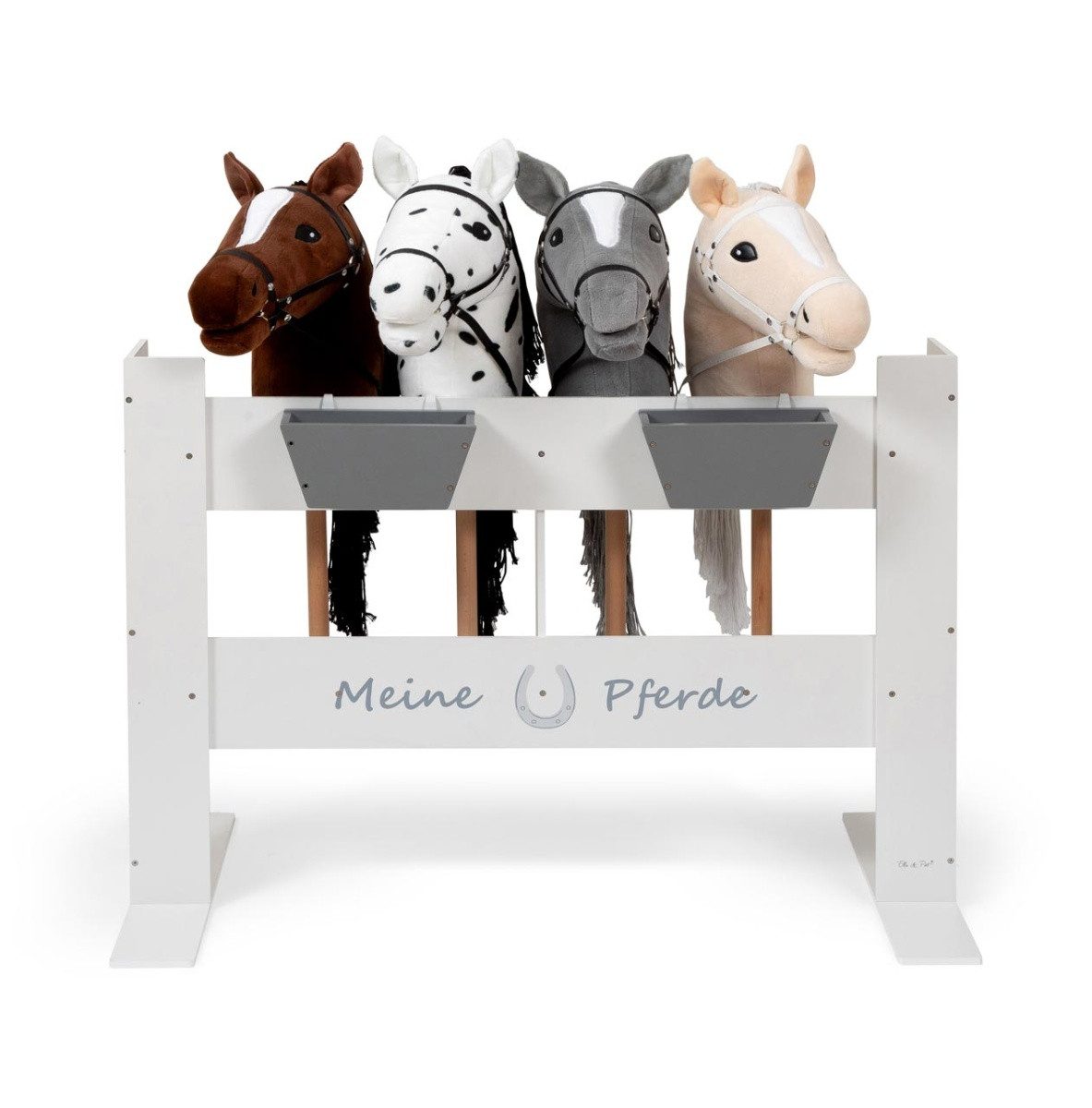 ELLA & PIET® Steckenpferd Hobby Horse Ständer FENCY aus Holz für 4 Pferde (Weiß)