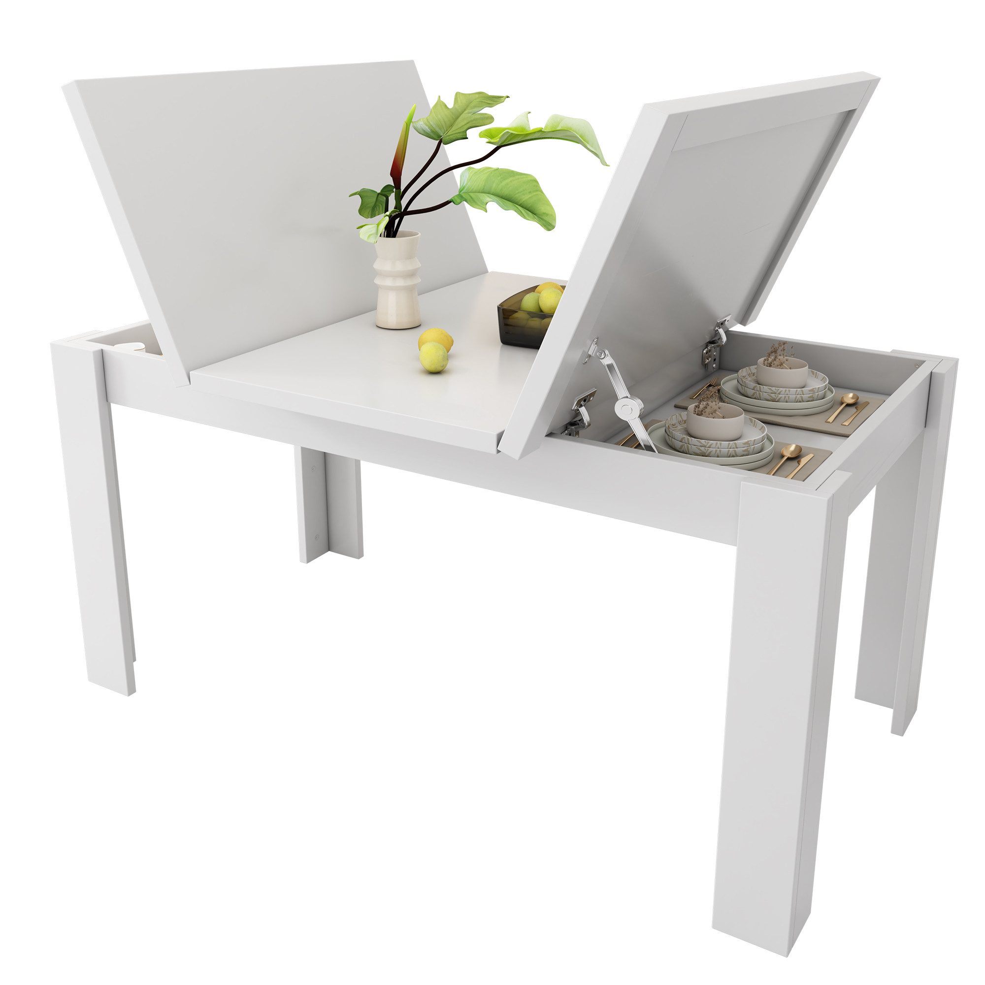 KLAM HOME Esstisch Esstisch 120*70cm, mit Stauraum Esstisch, Rechteckiger Esstisch (Kaffee-Freizeittisch, Moderner einfacher Esstisch, Offener Stauraum), Platzsparend, Multifunktionaler Esstisch, Weiß
