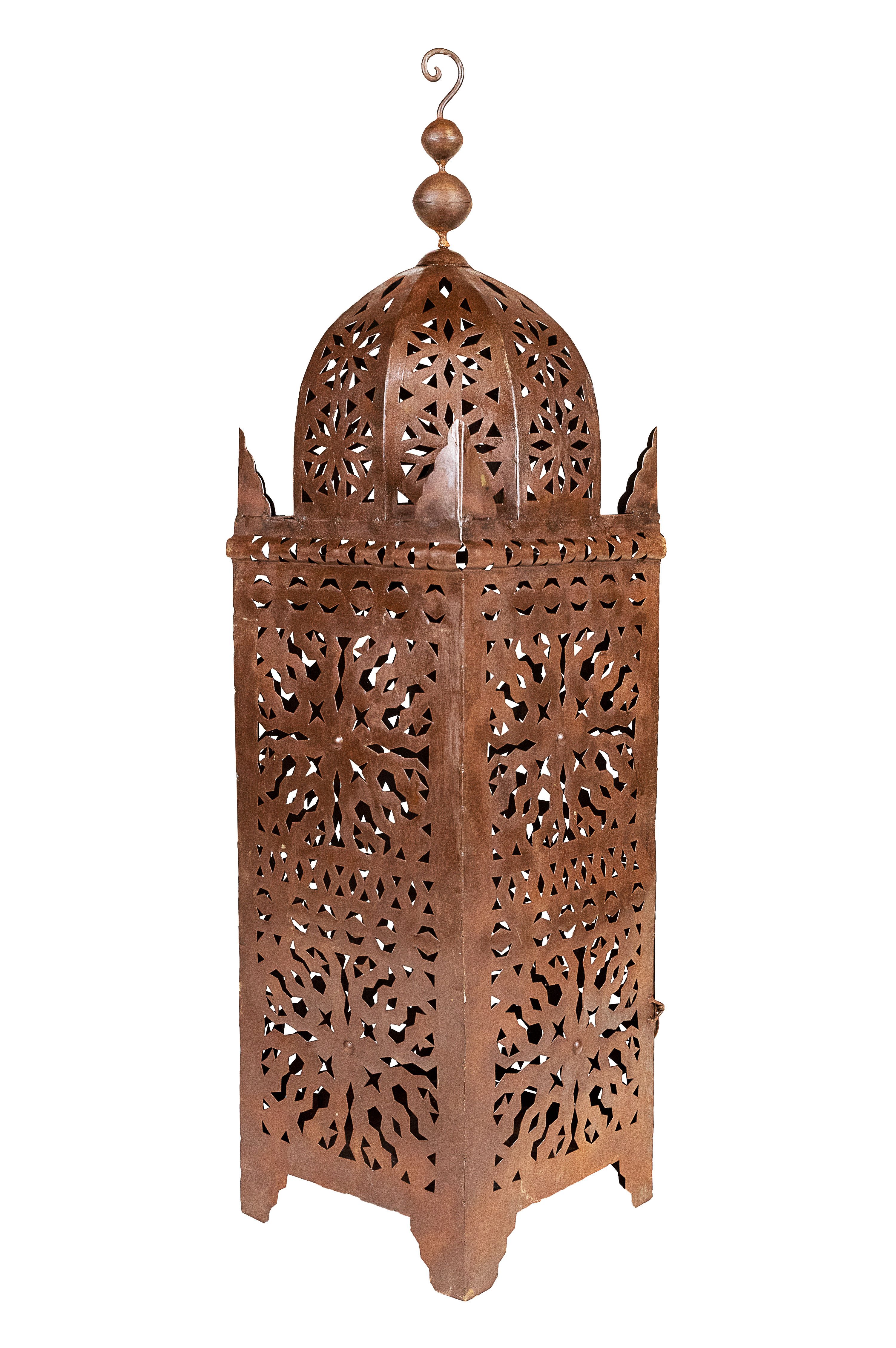 Marrakesch Orient & Mediterran Interior Kerzenlaterne Marokkanische Gartenlaterne Frane 105cm Rost (1 St), Handarbeit