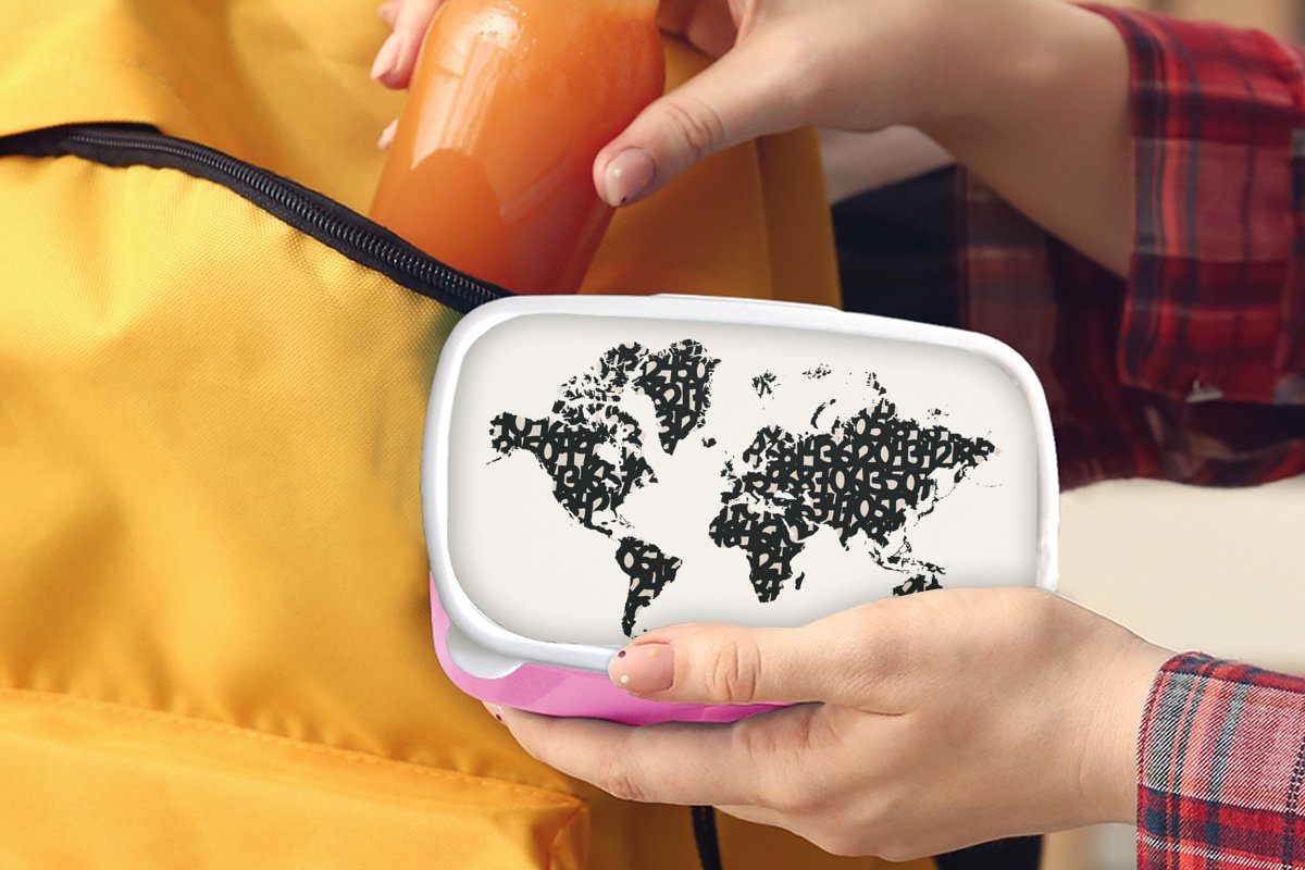 - Weltkarte Kunststoff Brotdose Snackbox, Erwachsene, - Mädchen, rosa Kunststoff, Kinder, Weiß, (2-tlg), MuchoWow Zahlen für Lunchbox Brotbox