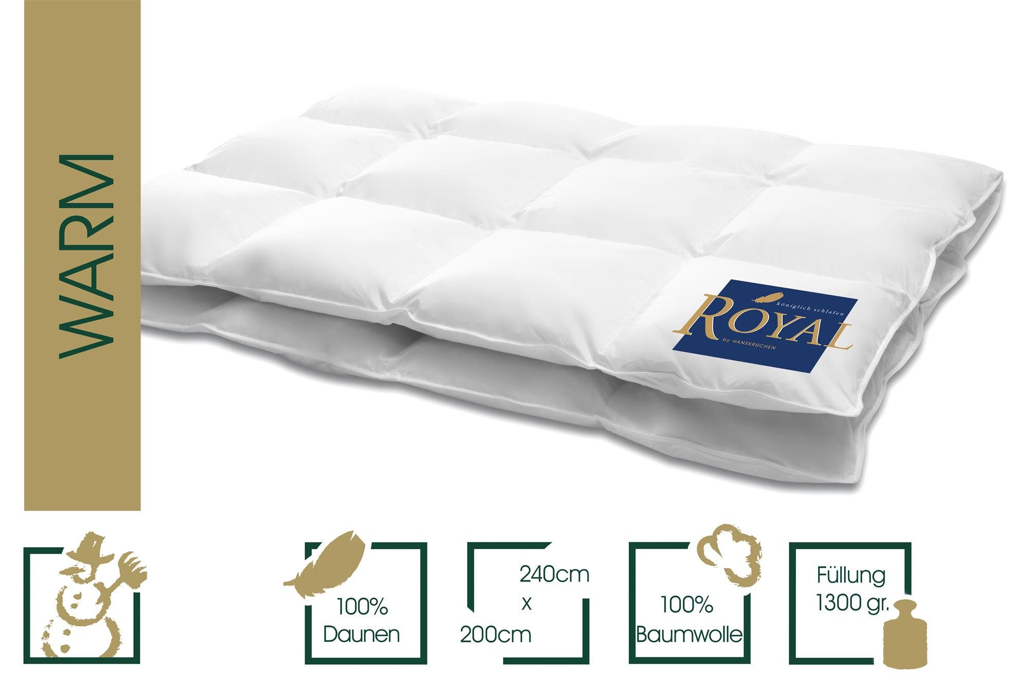 HANSKRUCHEN Daunenbettdecke Hanskruchen Daunendecke Royal Warm 240 x 200 cm, Bezug: 100% Baumwolle