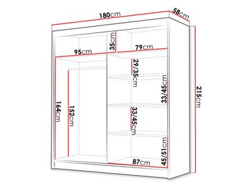 MIRJAN24 Kleiderschrank Bali IV (mit zwei Schwebetüren) 180x58x215 cm