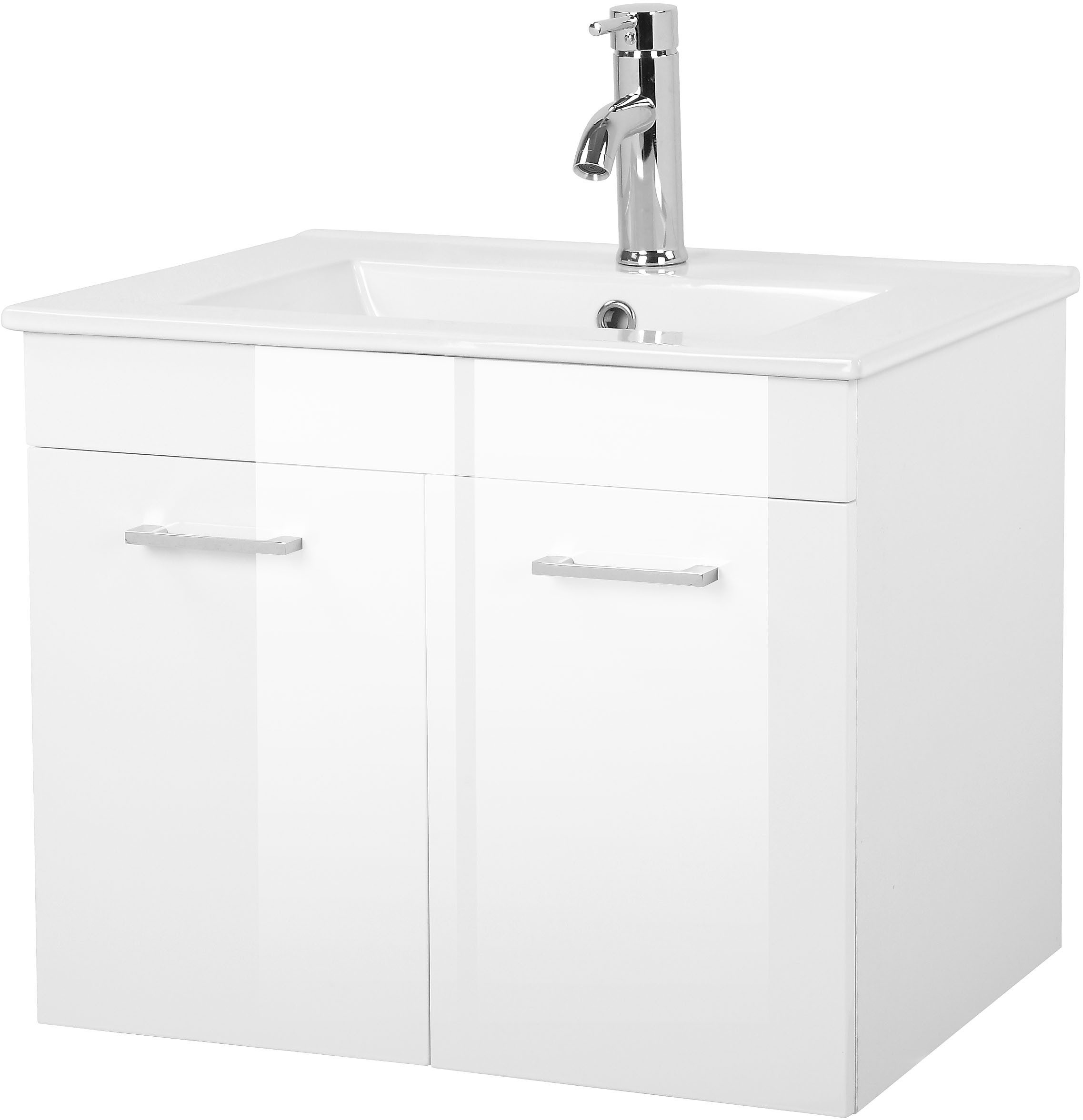 welltime Waschtisch Florenz, Breite 60cm, 2 Tür, 2 Fächer, MDF-Front (Komplett-Set), Waschplatz mit 2 Türen,in verschiedenen Farben erhältlich, Badmöbel