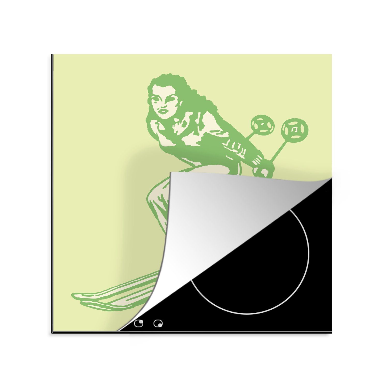 MuchoWow Herdblende-/Abdeckplatte Ein Skifahrer macht mit seinen Stöcken Tempo in einer Illustration, Vinyl, (1 tlg), 78x78 cm, Ceranfeldabdeckung, Arbeitsplatte für küche