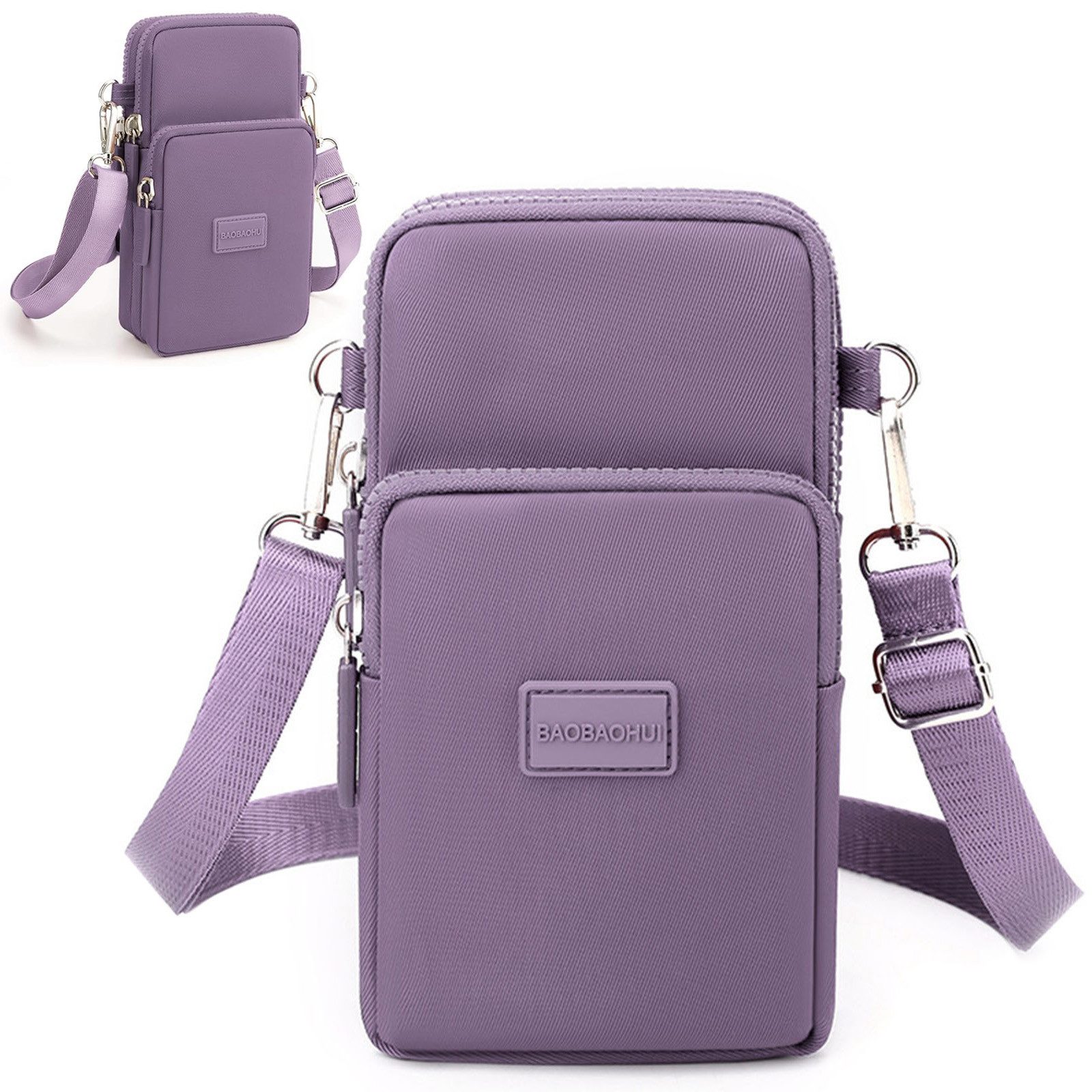 MODFU Handytasche Damen Geldbörse Crossbody Umhängetasche Tasche (mit vielen Kartenfächer 2 Reißverschluss Beutel und 1 Kopfhörerbuchse, 1-tlg., für Handy unter 6,8 Zoll, Cross-Body Brieftasche, Reisepass Tasche), Einkaufen Dating Ausgehen Radfahren Reisen Training mit Schultergurt