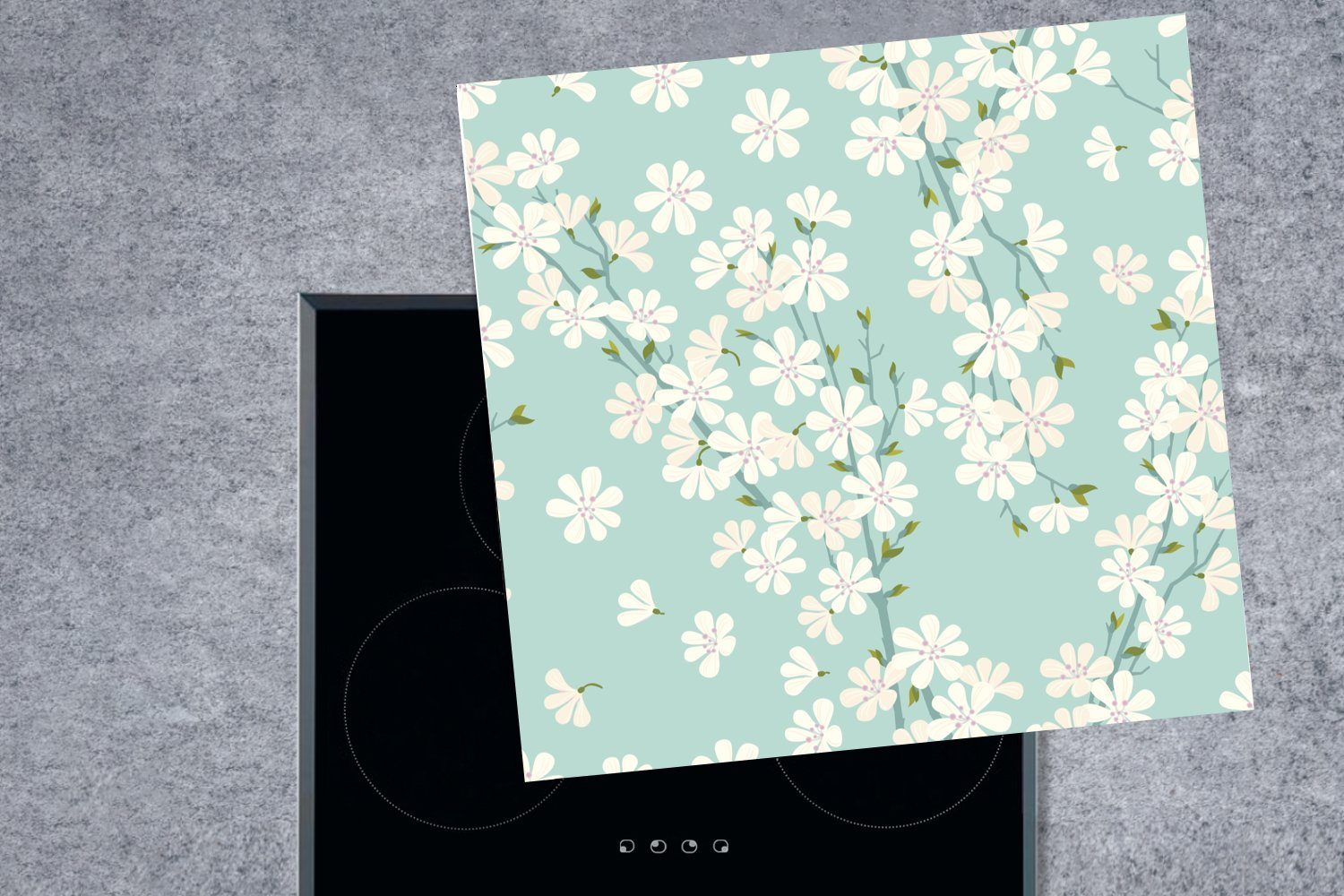 Muster, Sakura Arbeitsplatte küche Ceranfeldabdeckung, für - (1 Vinyl, Blumen cm, Herdblende-/Abdeckplatte - tlg), 78x78 MuchoWow