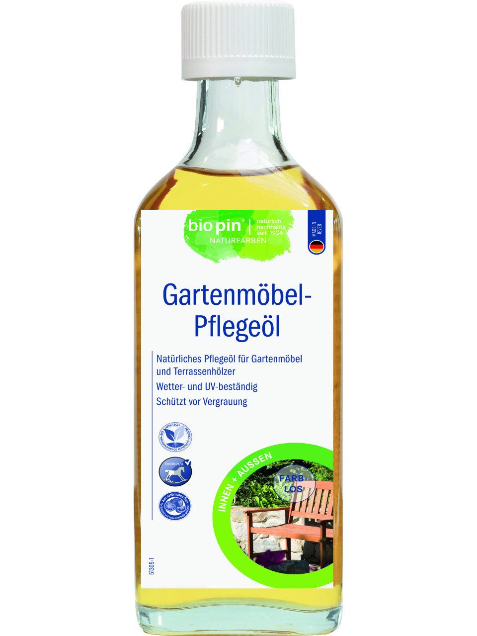 Bio Pin Holzöl Biopin Naturfarben Gartenmöbel-Pflegeöl 250 ml