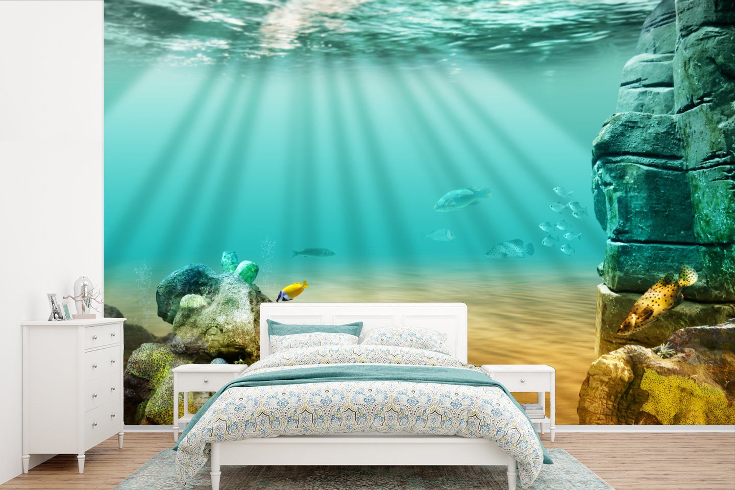 MuchoWow Fototapete Meer Tapete Kinderzimmer, Matt, für Vinyl Wasser, Fisch bedruckt, Schlafzimmer, Wohnzimmer, - - Wallpaper St), (6