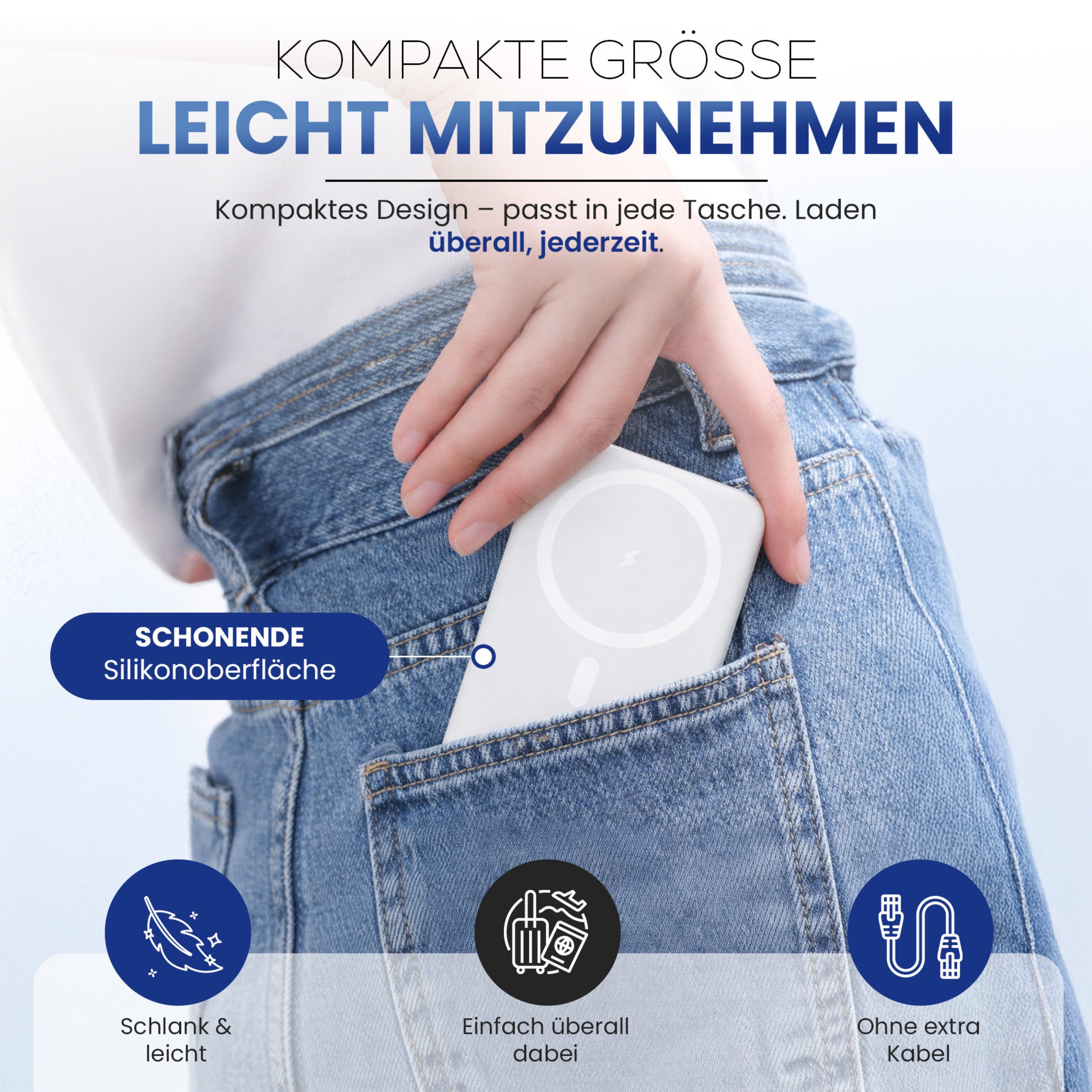 RUHE Wireless Powerbank Magnetisch Magsafe Kompatibel Extern Kabellose Powerbank Power Bank PB 10000 mAh (12 V, 1 St), USB-C 20W für iPhone 17 Pro Max/17 Pro/16 – Bild 5 von 5