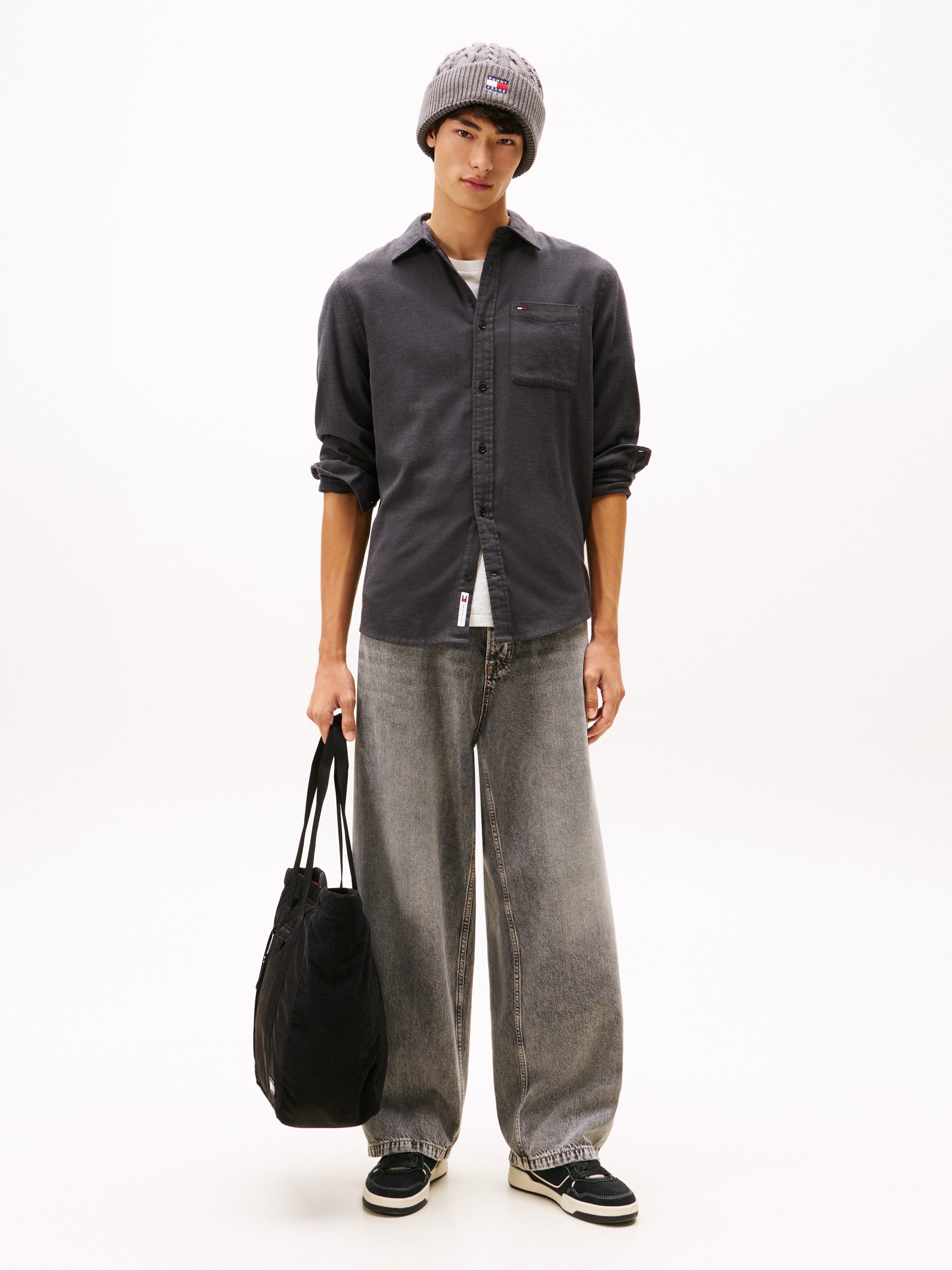 Tommy Jeans Flanellhemd TJM FLANNEL regular fit, Langarmhemd, halbgespreizter Kragen