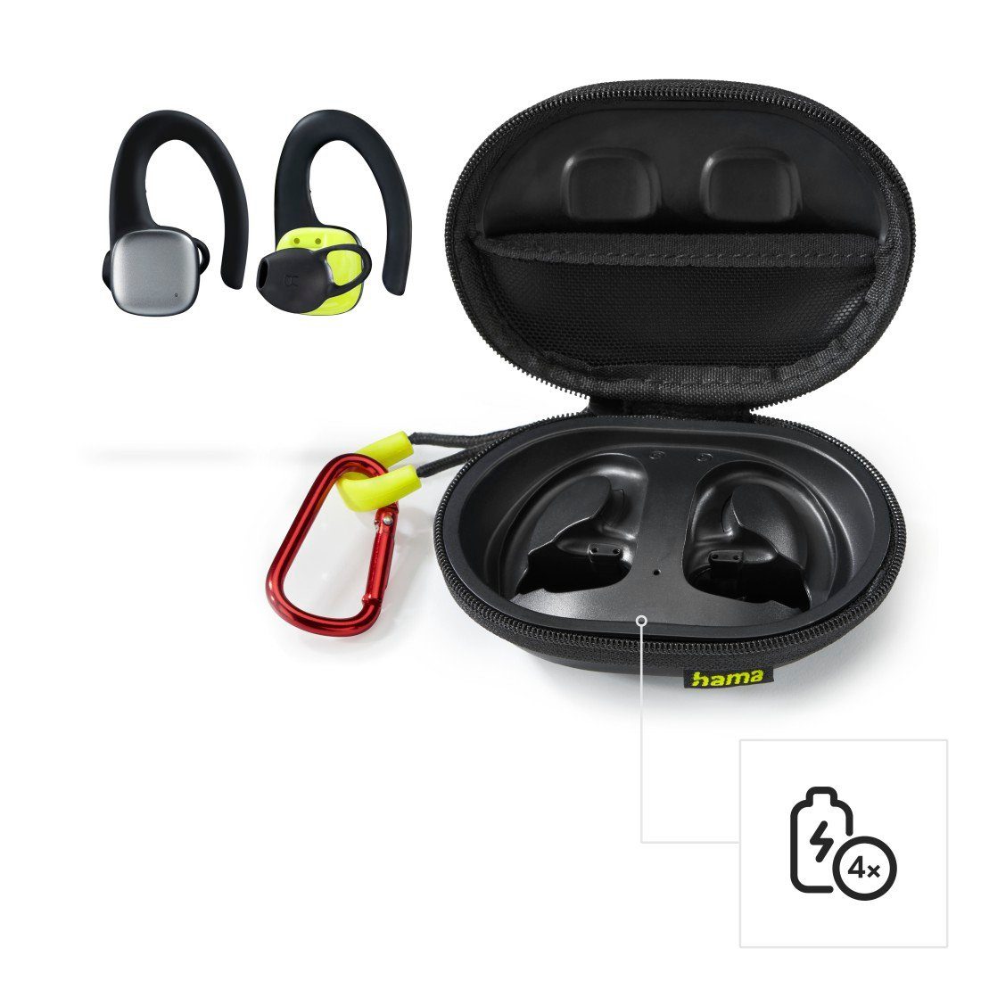 Hama Wireless Bluetooth Headset, In-Ear Anrufe für Bluetooth, integrierte Bügel Reichweite SPP, Steuerung AVRCP (Freisprechfunktion, für Google Bluetooth-Kopfhörer Kopfhörer Mikrofon, Bluetooth, mit schweißressistent, Sprachsteuerung, A2DP Musik, den kabellos, und 10m) HFP, Sport und Bluetooth HSP, True Assistant, Siri, schwarz-gelb Wireless