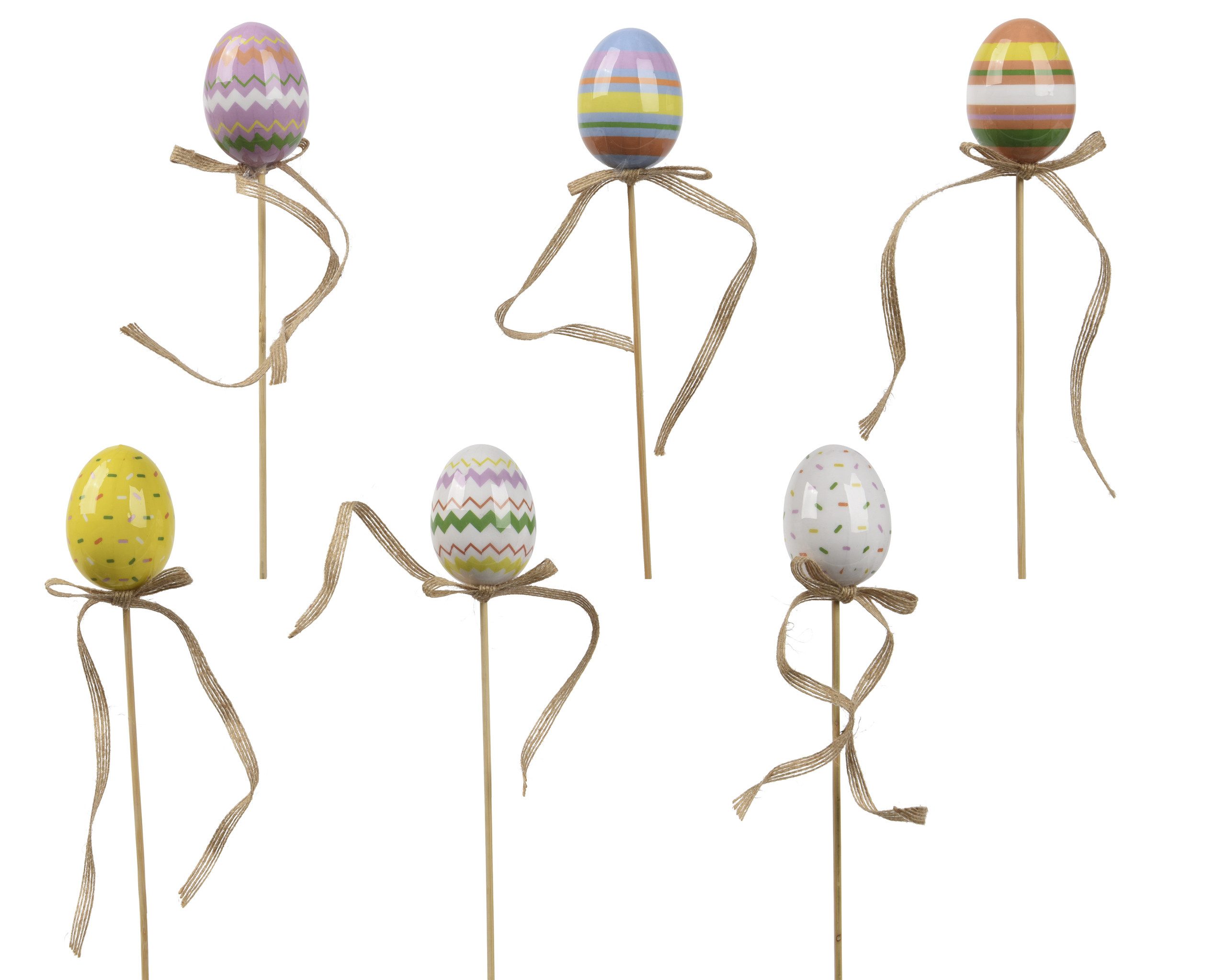 Decoris season decorations Osterei, Osterstecker Ei am Stab 35cm bruchfest 6er Set Bunt gemustert