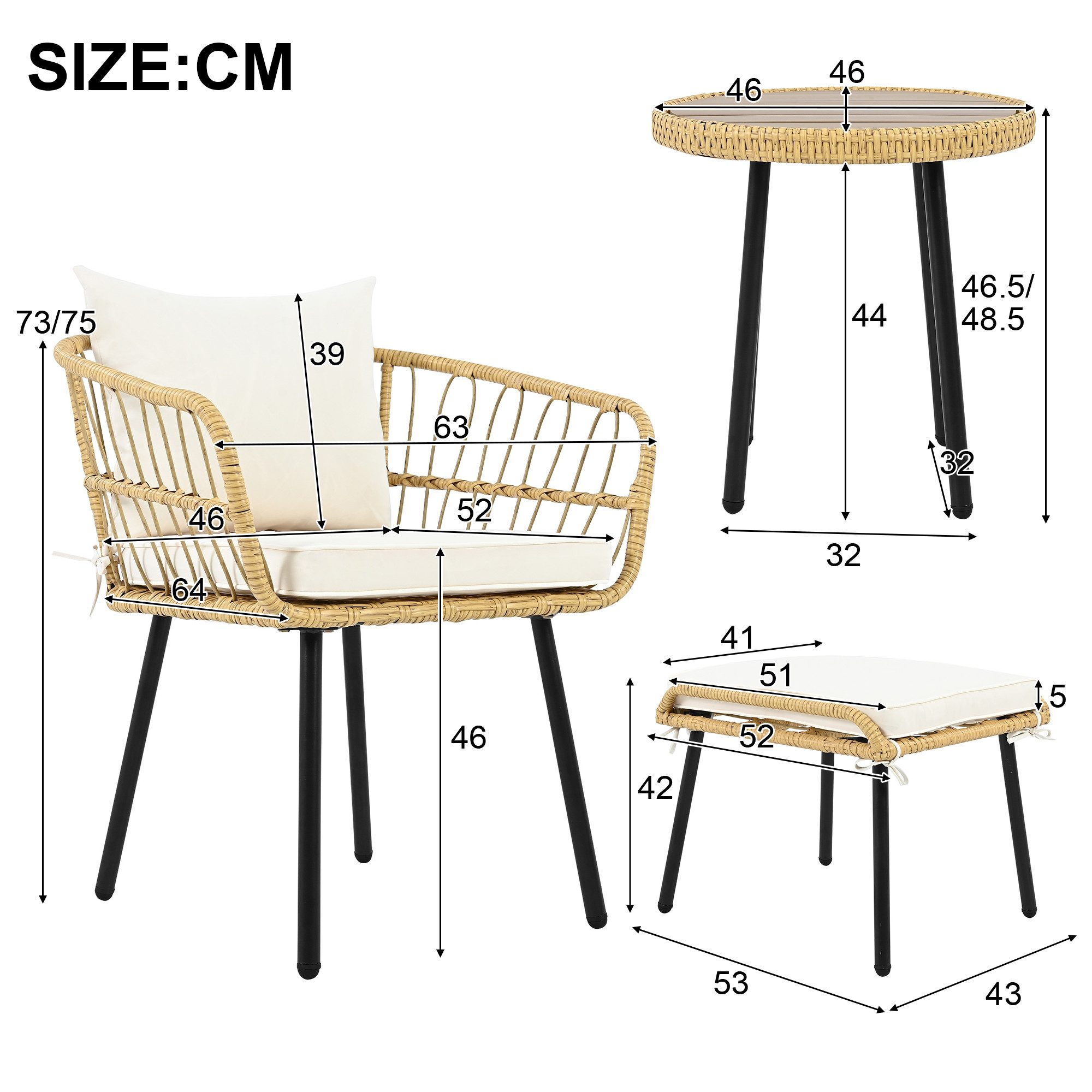 Celya Sitzgruppe Sitzmöbel-Sets, Sitzgruppe Balkon Garten Rattan 4 personen, (Möbeln, Rattan, Natur), 5-teiliges Garten-Lounge-Set