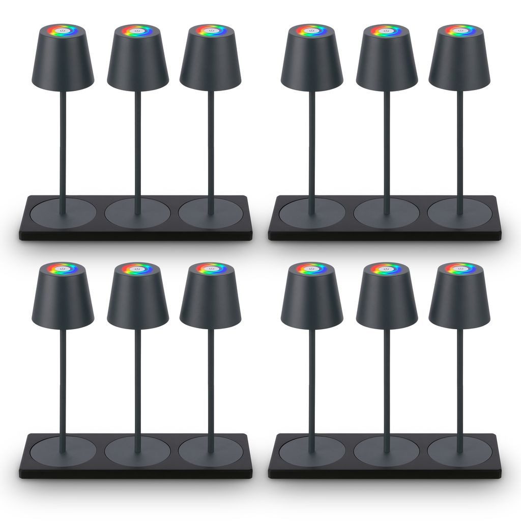 Briloner Leuchten Tischleuchte 12x Tischlampen Akku Ladestationdimmbar touch RGB 7517125B, Dimmfunktion, LED fest integriert, 2700K - Extra-Warmweiß, Tischlampen kabellos 36x12cm Anthrazit je 2,5W Wohnzimmer Outdoor