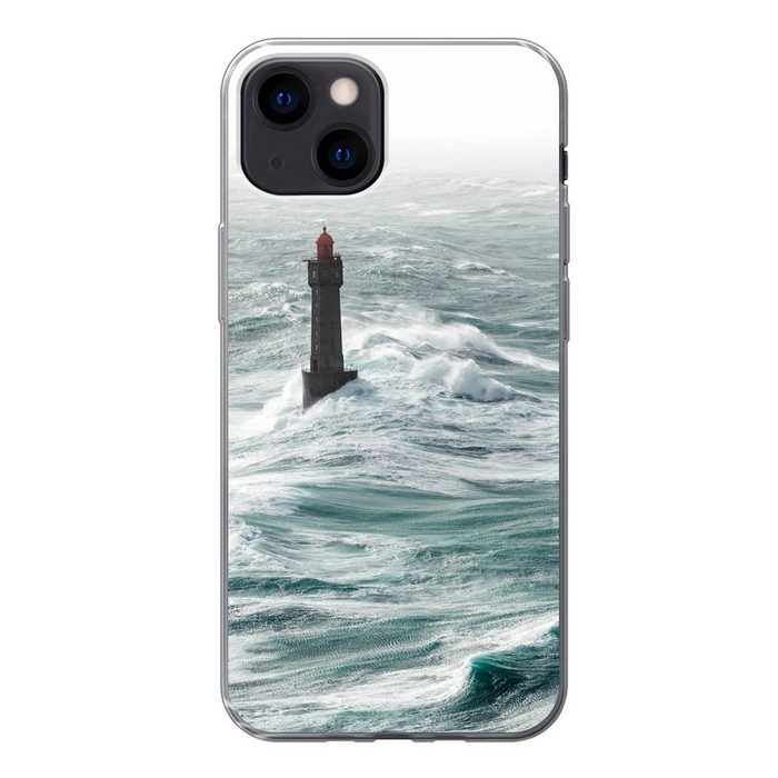 MuchoWow Handyhülle Der Leuchtturm von La Jument im Meer vor der französischen Küste Handyhülle Apple iPhone 13 Mini Smartphone-Bumper Print Handy