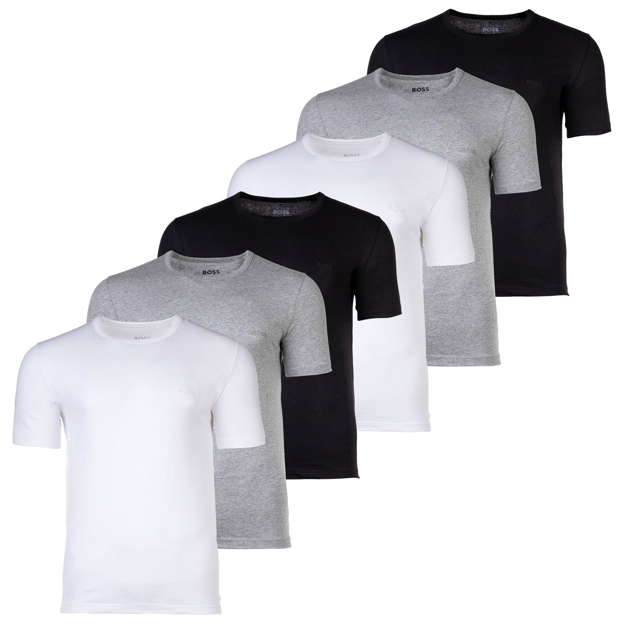 Rundhals Herren T-Shirt Classic, T-Shirt, Schwarz/Grau/Weiß RN BOSS - Pack 6er
