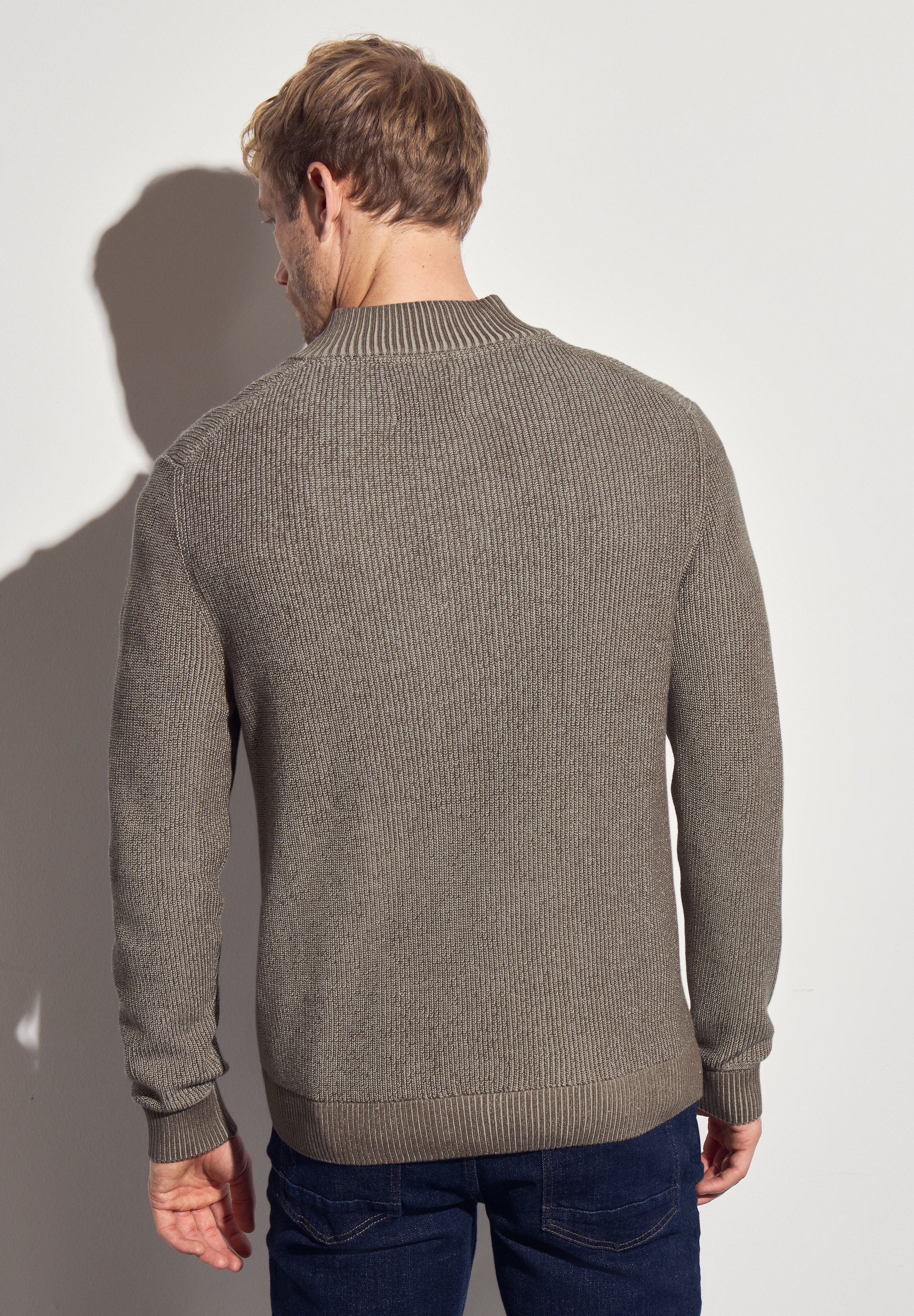 STREET ONE MEN Stehkragenpullover aus reiner Baumwolle günstig online kaufen