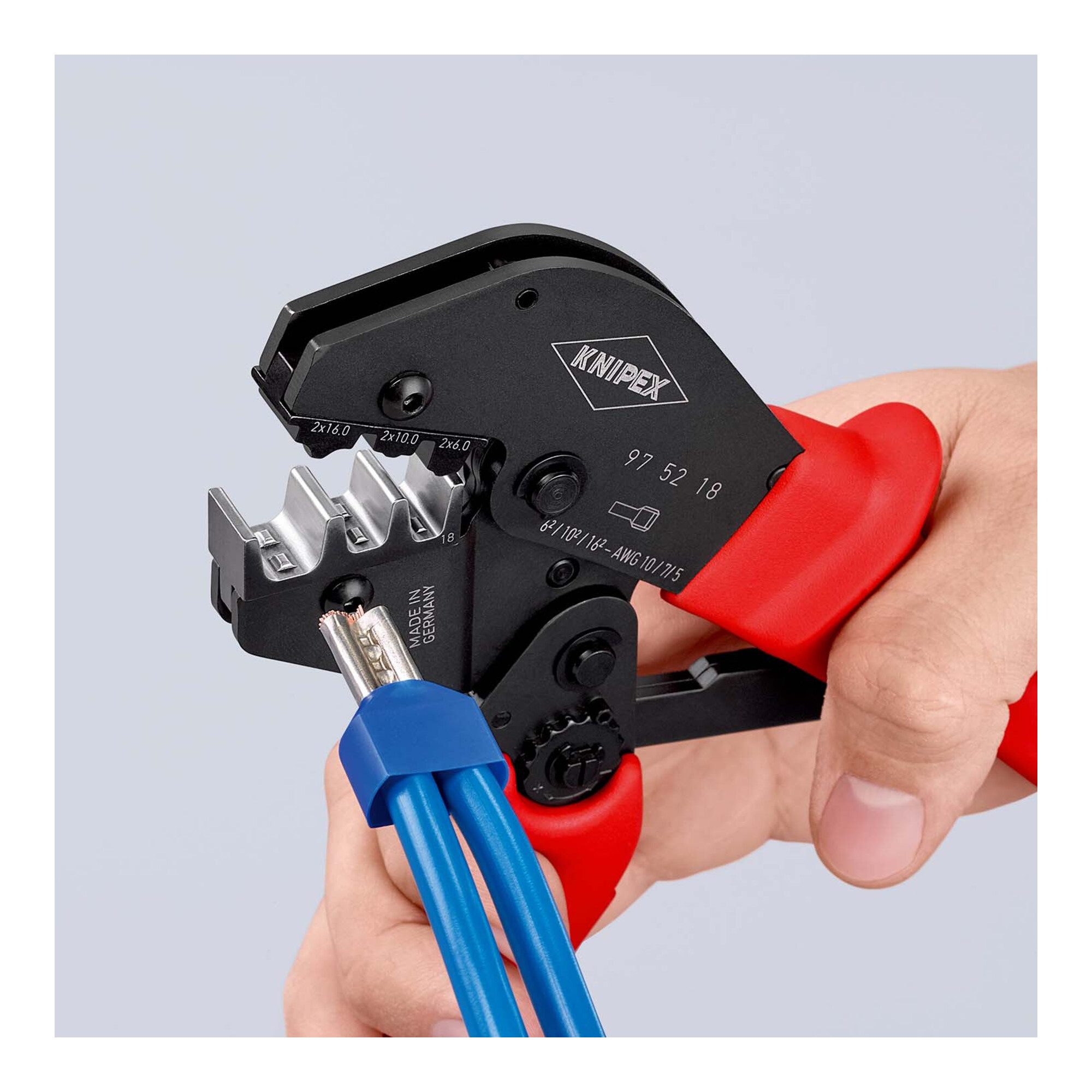 Knipex Crimpzange KNIPEX 97 52 18 Crimpzange auch für Zweihandbedienung mit rutschhemmen