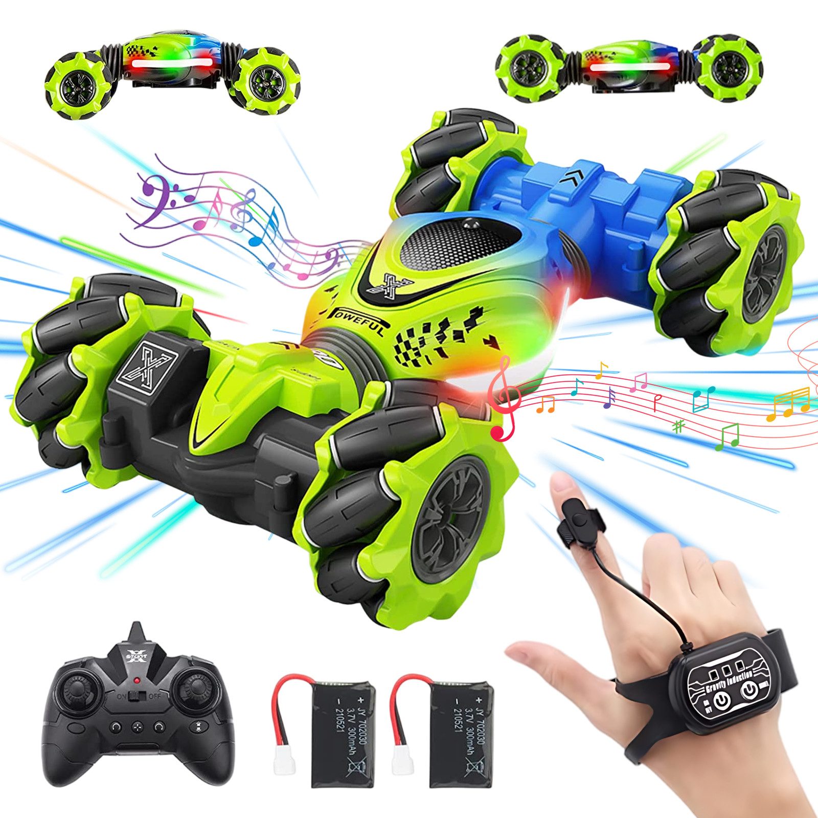 AKKEE RC-Auto Ferngesteuerte Autos mit Gestensteuerung 4WD Geschenke für Kinder, 2,4-GHz-Funksteuerung, beidseitig fahrbar, 360°-Drehung