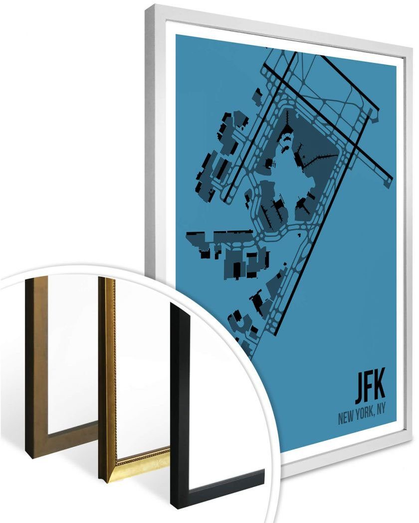 Wandposter Poster St), Wall-Art (1 Poster, Grundriss Grundriss Bild, Wandbild York, JFK Wandbild, New