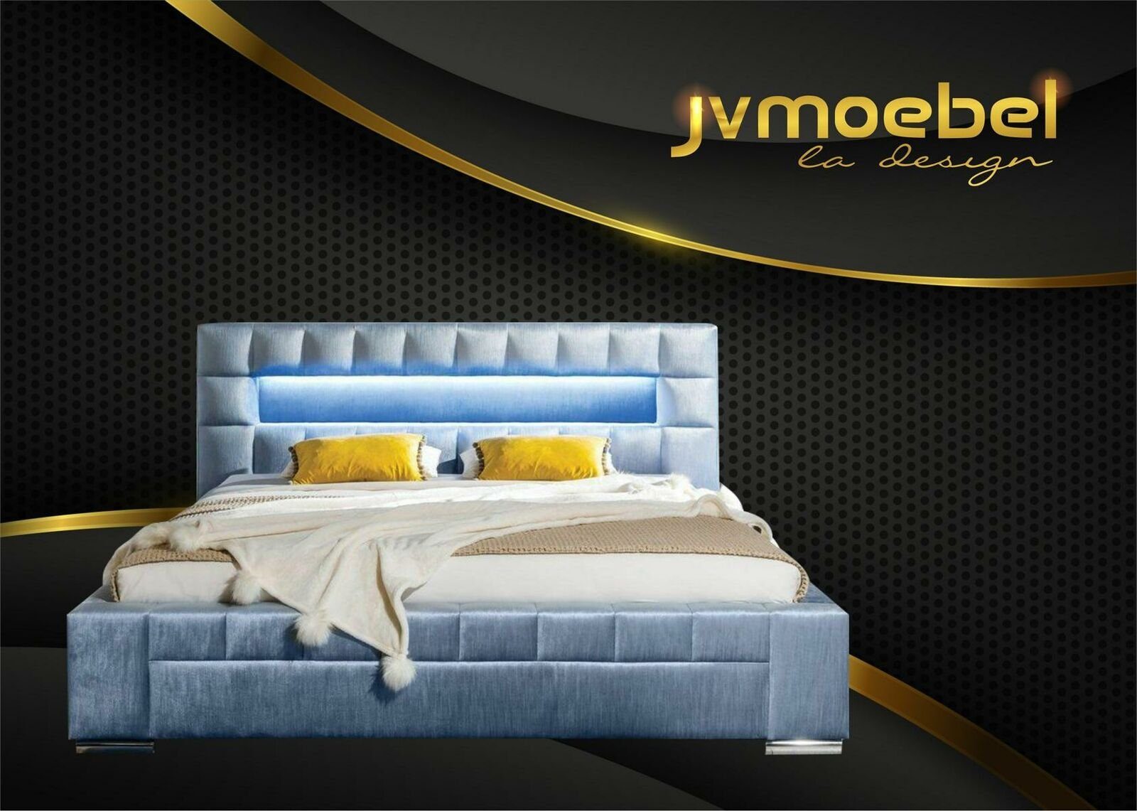 JVmoebel Bett, Bett inkl LED Modern Beleuchtung Blau Möbel Schlafzimmer Design Betten