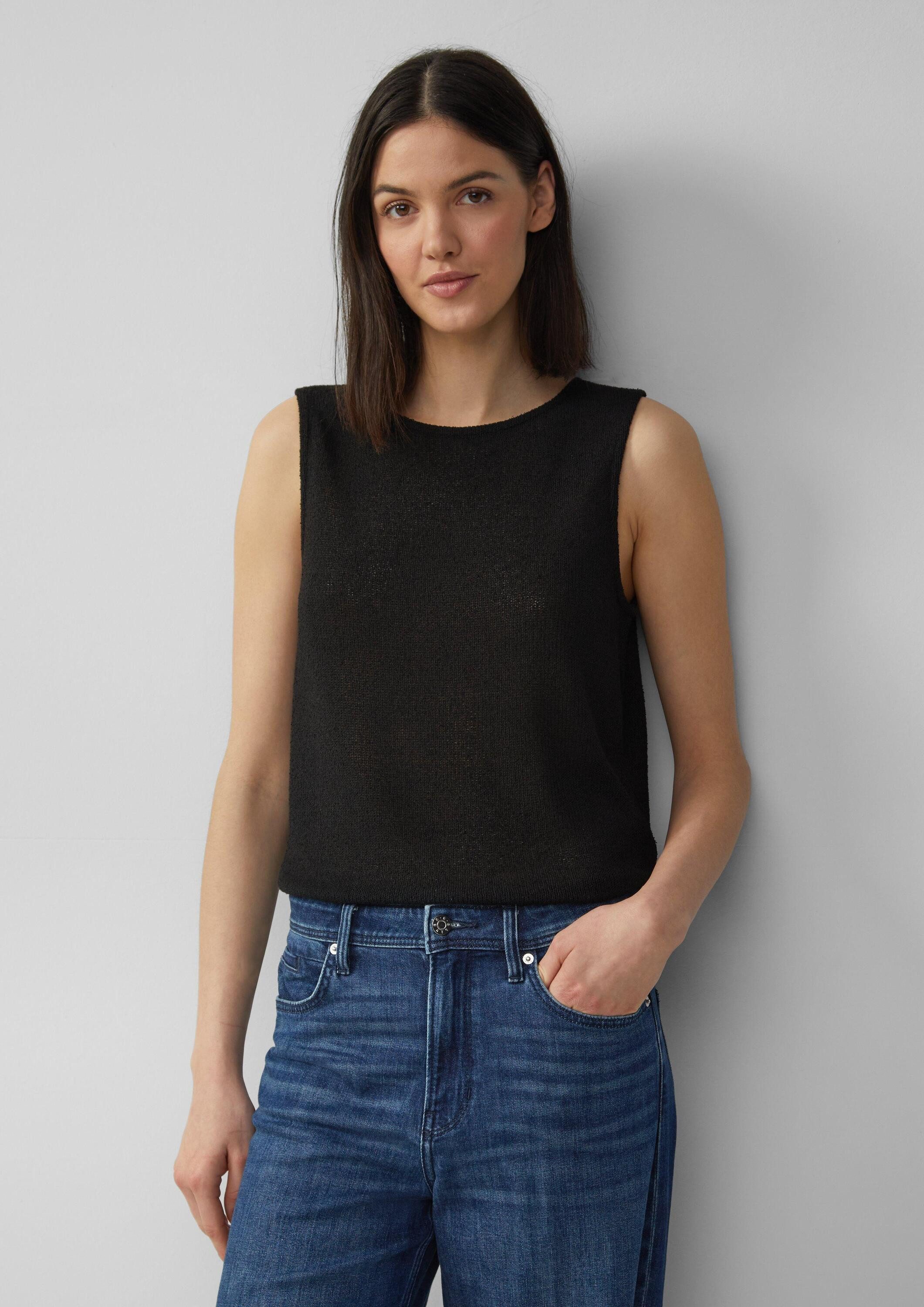 s.Oliver Muscleshirt T-Shirt Semitransparentes Stricktop mit Rundhalsausschnitt