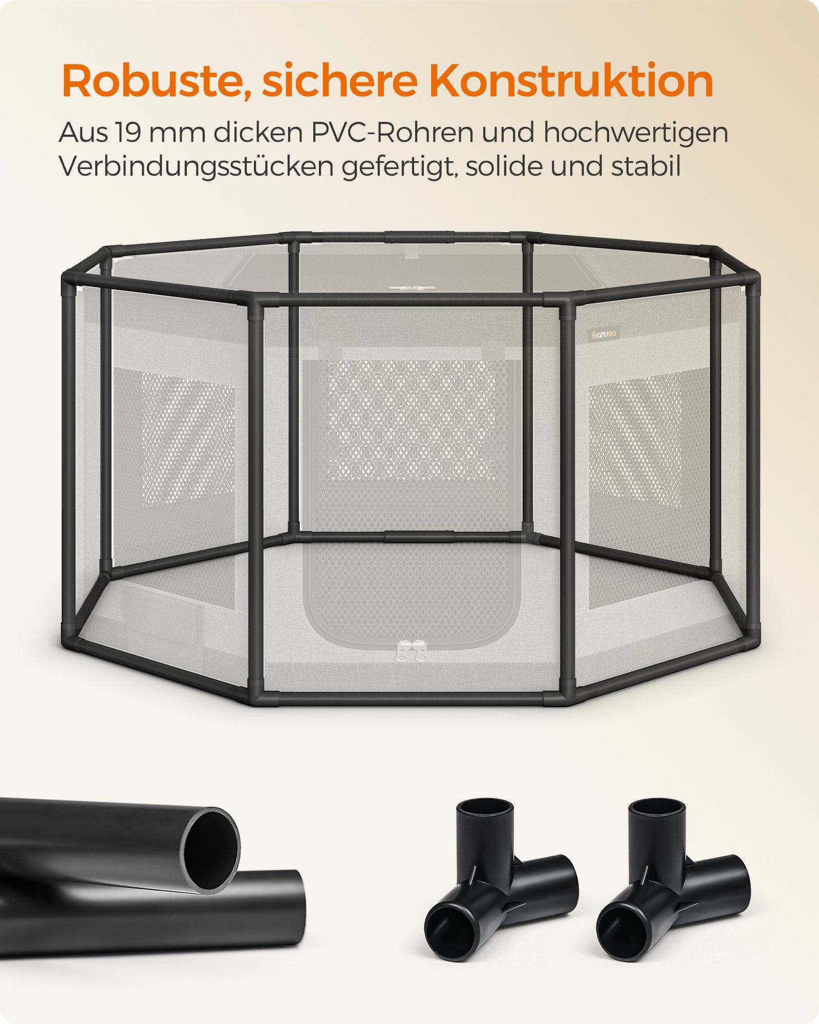 FEANDREA Tiertransportbox Welpenauslauf, M/L, robust Konstruktion mit Seitentasche