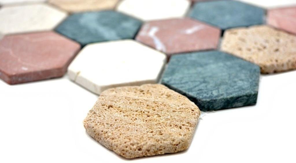 Mosani Mosaikfliesen Marmormosaik Mosaik rot / creme Matten matt grün beige 10 mix