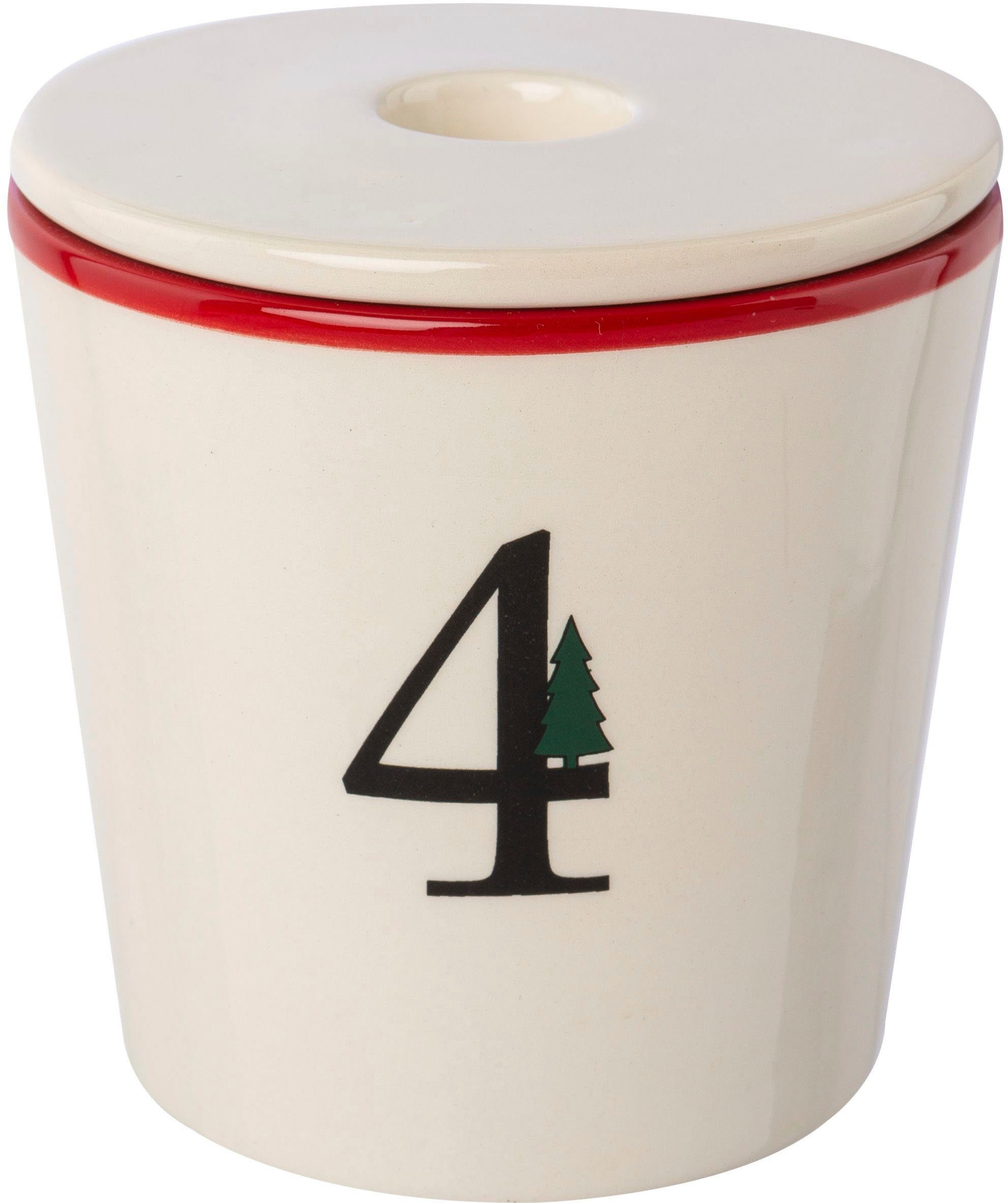 Creativ deco Kerzenhalter Stabkerzenhalter cm, bis aus 4, Keramik 1 Adventsleuchter 10 Adventszeit, St), mit 4 Weihnachtsdeko die (Set, Höhe für Cover ca. Becher