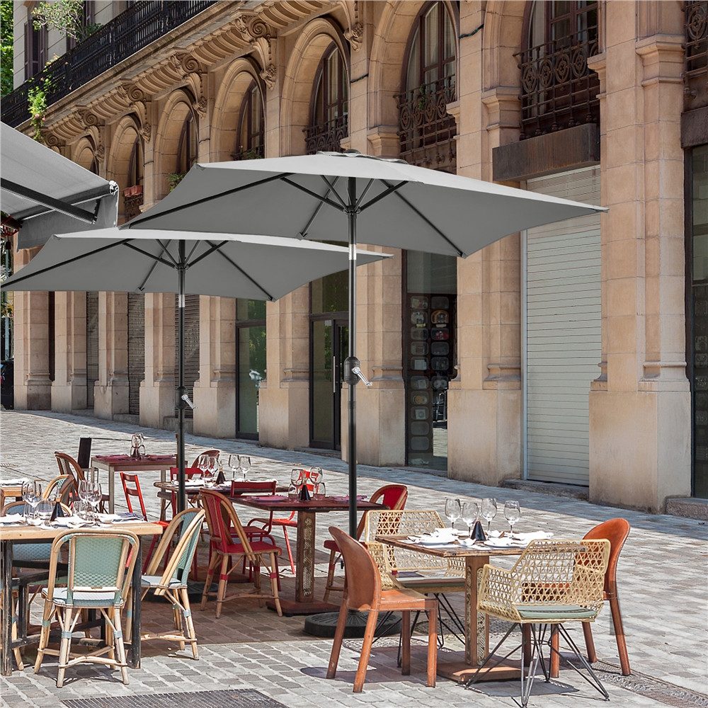 Yaheetech Sonnenschirm Rechteckiger Terrassenschirm mit Kurbel & 6 Metallstreben, LxB: 196,5x147 cm, Gartenschirm 196,5 cm L × 147 cm B × 227 cm H