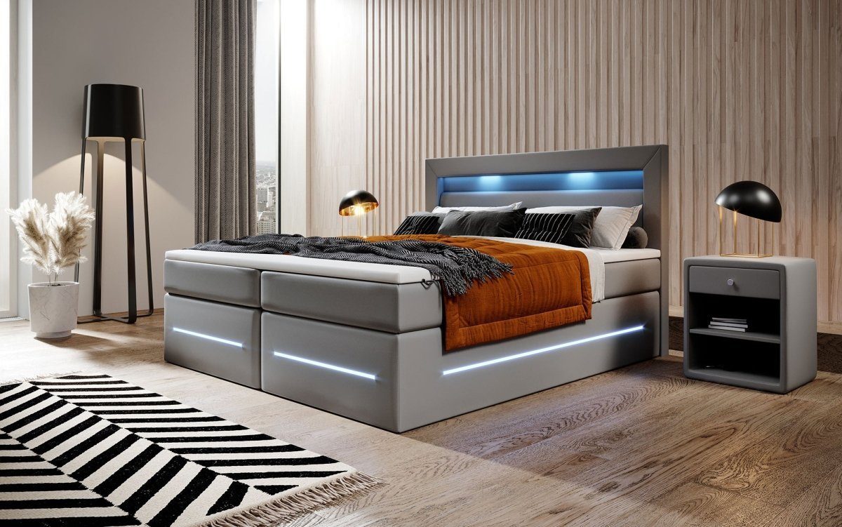 Luxusbetten24 Boxspringbett Sevilla, mit LED-Beleuchtung und Stauraum