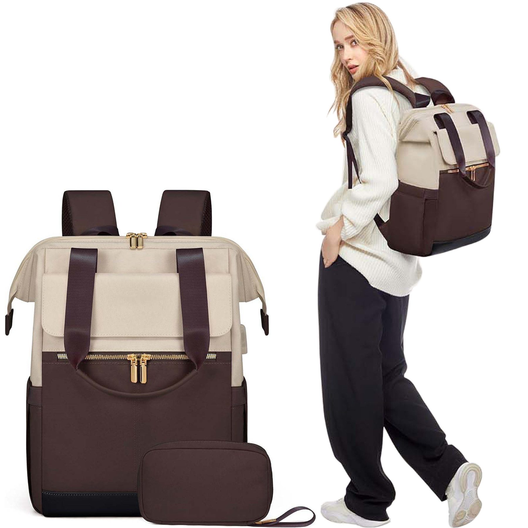 Mutig Rucksack Rucksakck Damen 16 Zoll,Diebstahlsicher Cityrucksack Wasserdicht (Laptop Schulrucksack Tagesrucksäcke Handtasche 2 in 1, Schultasche Teenager, Backpack Women, Elegant modische, große Kapazität), für Damen und Herren,College,Reisen, Business, Alltag,Indoor & Outdoor