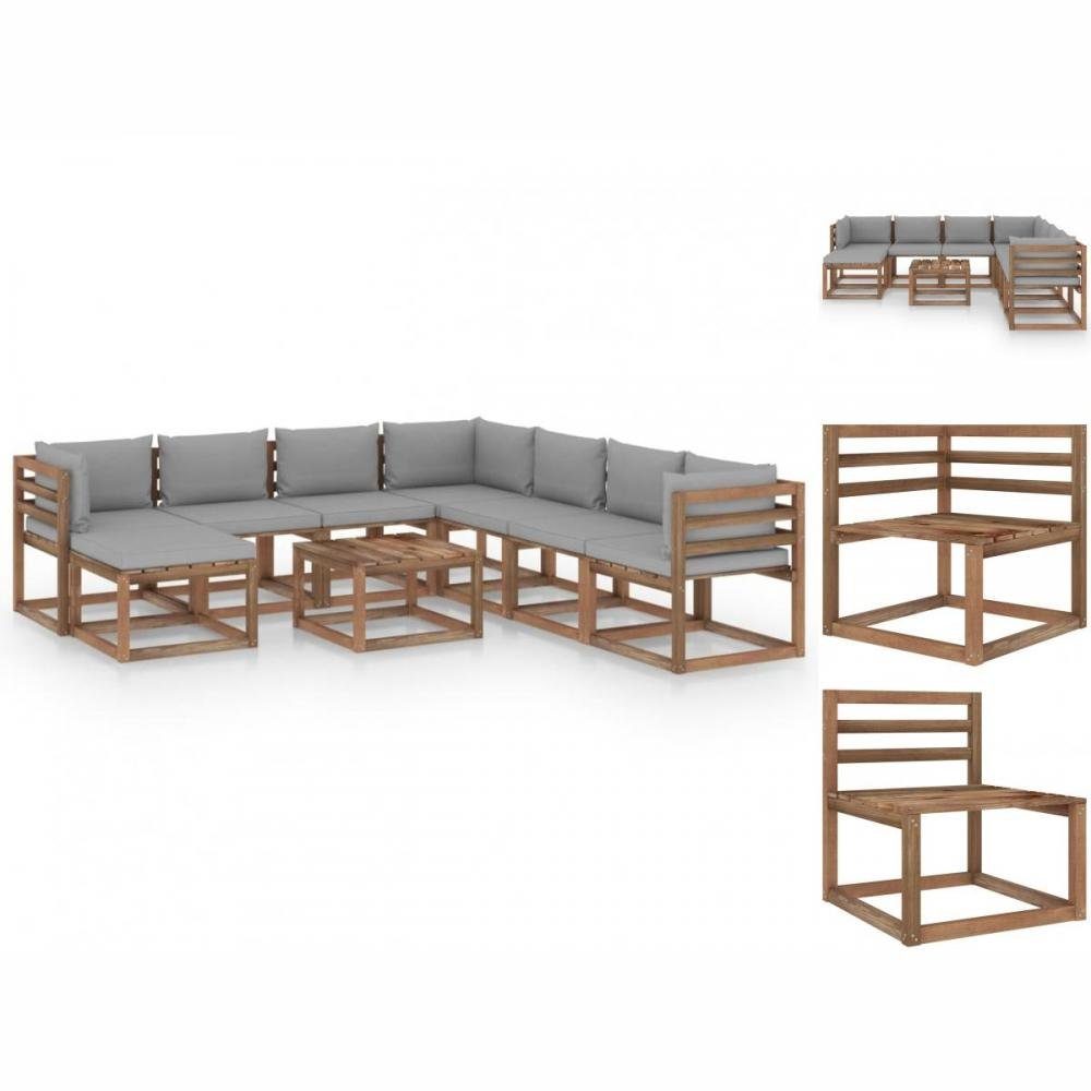 vidaXL GartenEssgruppe 9tlg Garten Lounge Set mit Kissen Grau