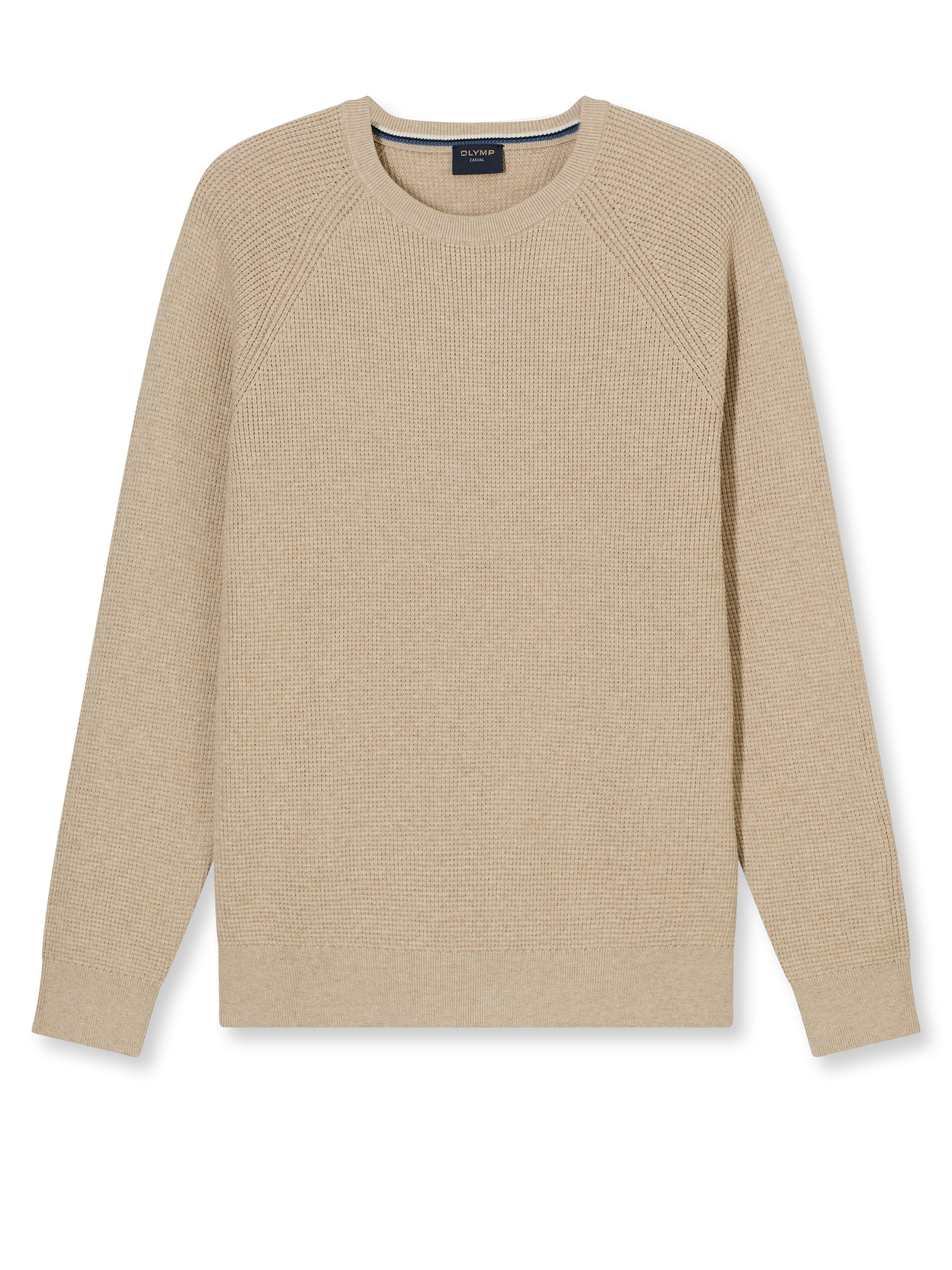 OLYMP Rundhalspullover Waffle Structure Rundhals, casual, unifarben, regular fit