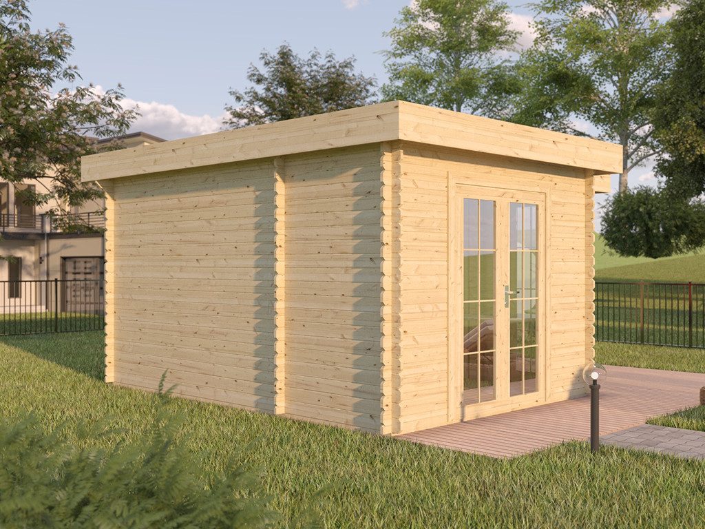 Woodtex Gartenhaus WOODTEX Gartenhaus mit Anbau 596×298 cm 28 mm, BxT: 596x298 cm, Blockbohlenhaus mit Fußboden, robustes Gerätehaus für den Garten